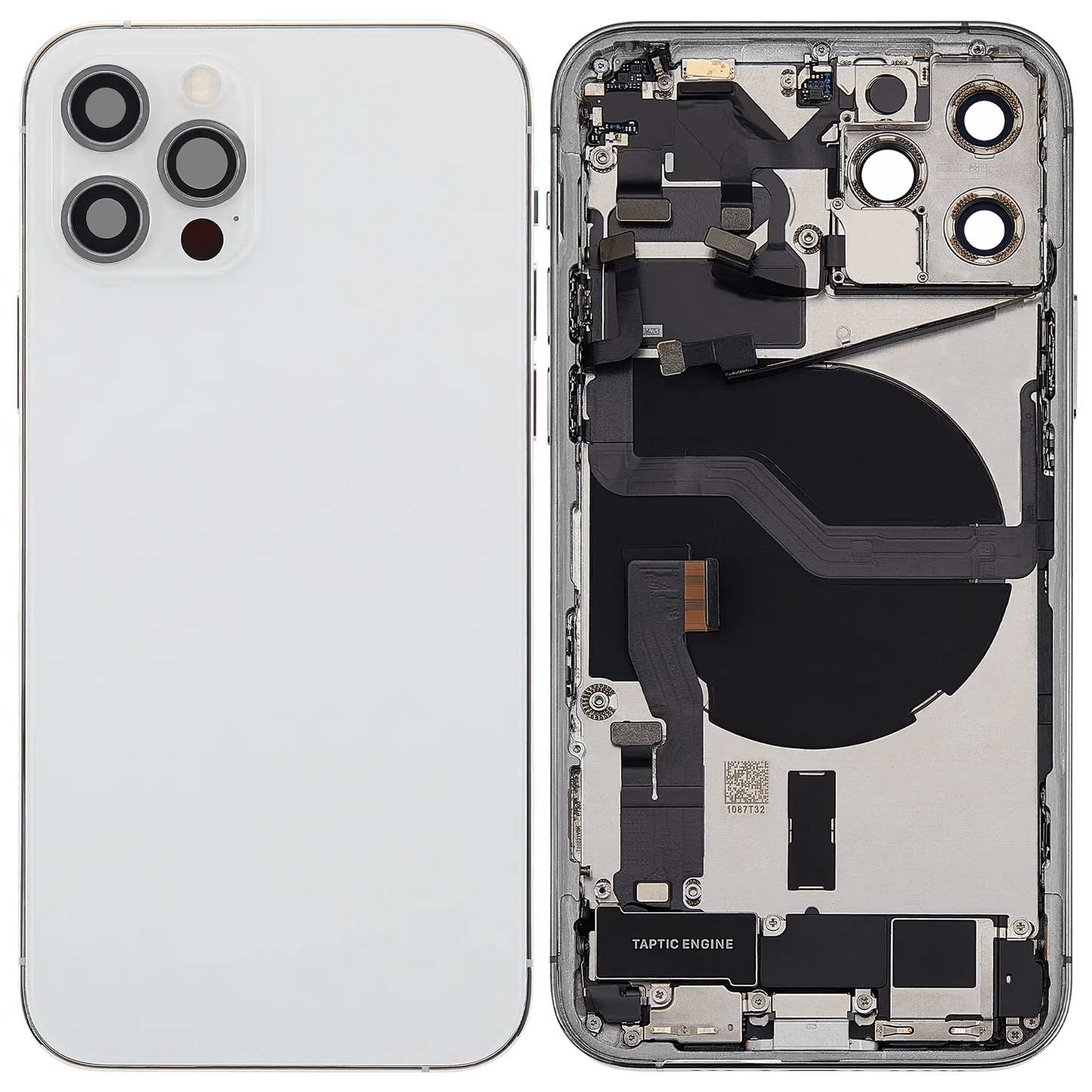 Back Housing W/ Charging Port Flex & Small Parts For iPhone 12 Pro (EU / Global Version) (Used OEM Pull: Grade B) (Silver)