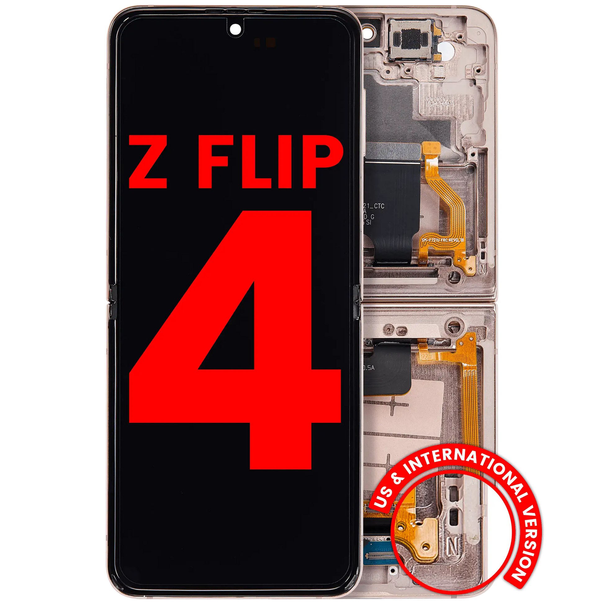 Buy Inner OLED Assembly With Frame Compatible For Samsung Galaxy Z Flip 4 5G (F721) (US & International Version) (Aftermarket Plus) (Pink Gold) - High Quality Replacement Part - View 1 | TechDrip Canada