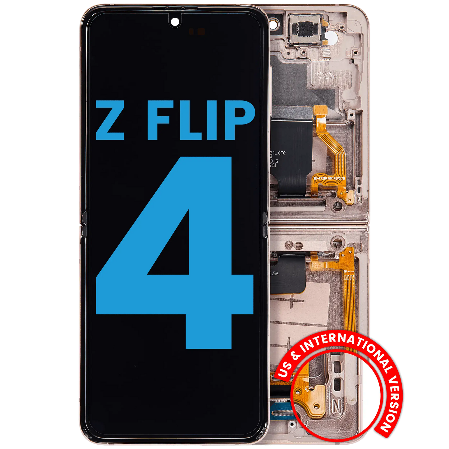 Buy Inner OLED Assembly With Frame Compatible For Samsung Galaxy Z Flip 4 5G (F721) (US & International Version) (Aftermarket) (Pink Gold) - High Quality Replacement Part - View 1 | TechDrip Canada