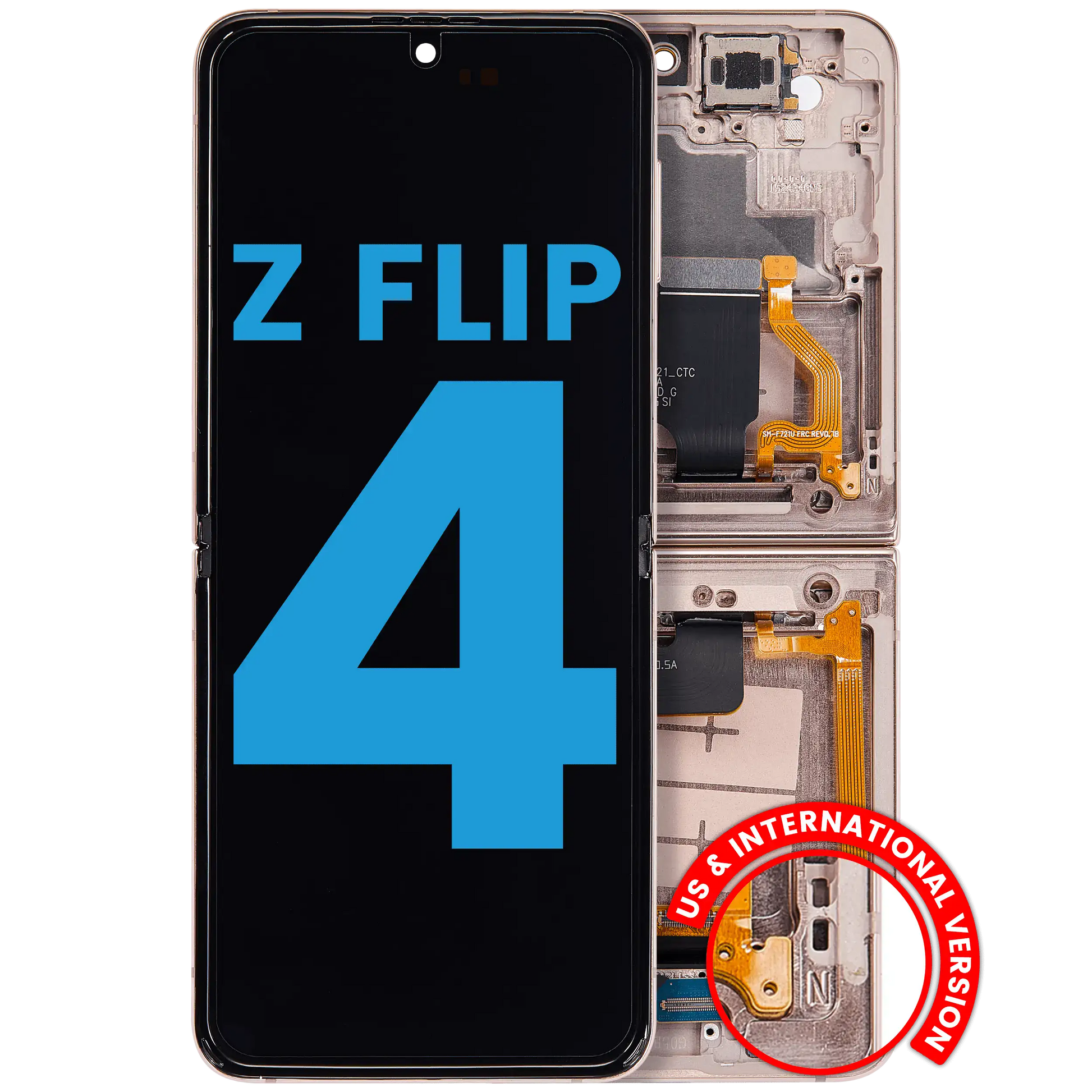 Buy Inner OLED Assembly With Frame Compatible For Samsung Galaxy Z Flip 4 5G (F721) (US & International Version) (Aftermarket) (Pink Gold) - High Quality Replacement Part - View 1 | TechDrip Canada