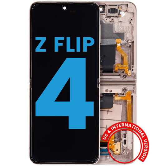 Buy Inner OLED Assembly With Frame Compatible For Samsung Galaxy Z Flip 4 5G (F721) (US & International Version) (Aftermarket) (Pink Gold) - High Quality Replacement Part - View 1 | TechDrip Canada
