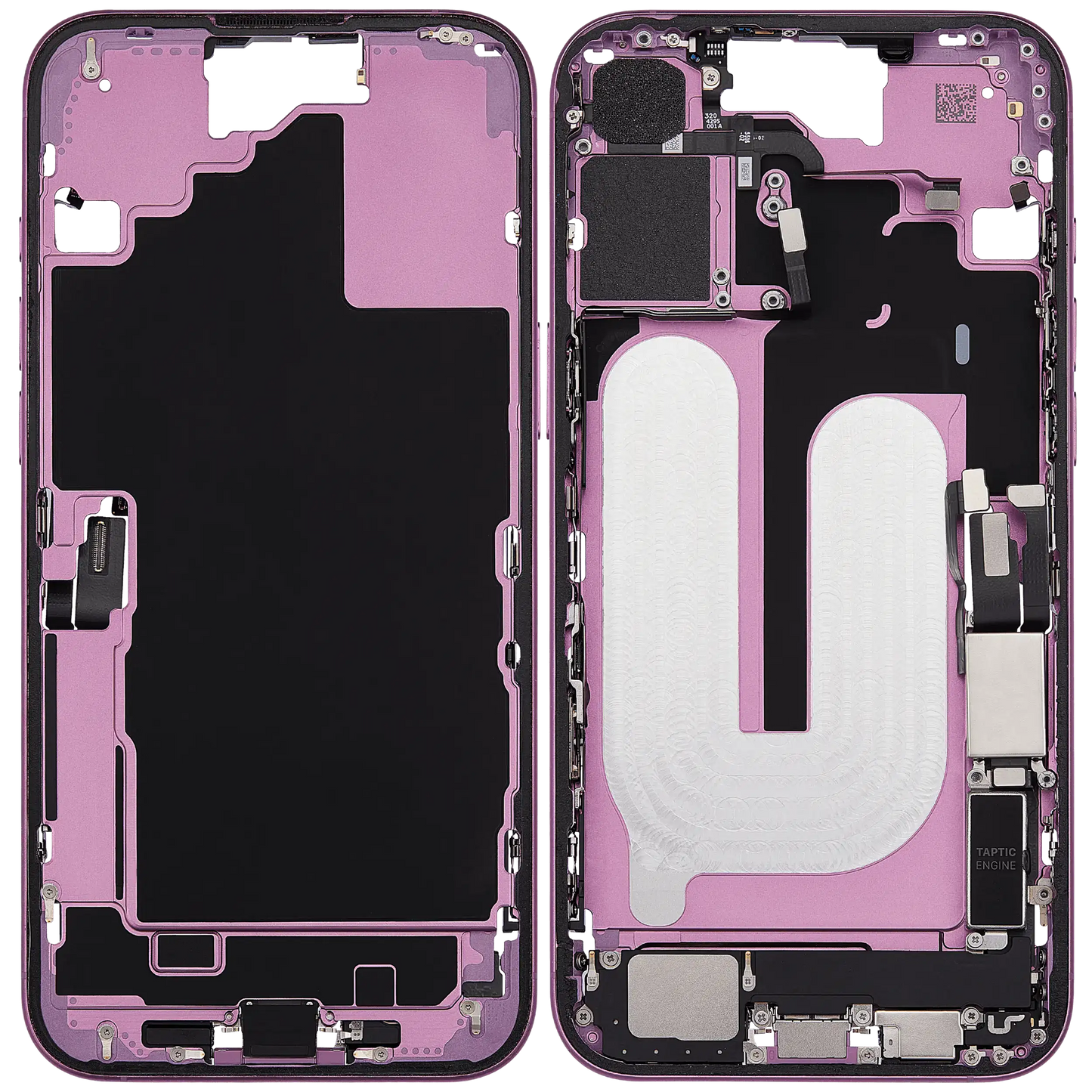 Mid-Frame Housing W/ Charging Port Flex & Small Parts For iPhone 16 Plus (US Version) (Used OEM Pull: Grade A) (Pink)