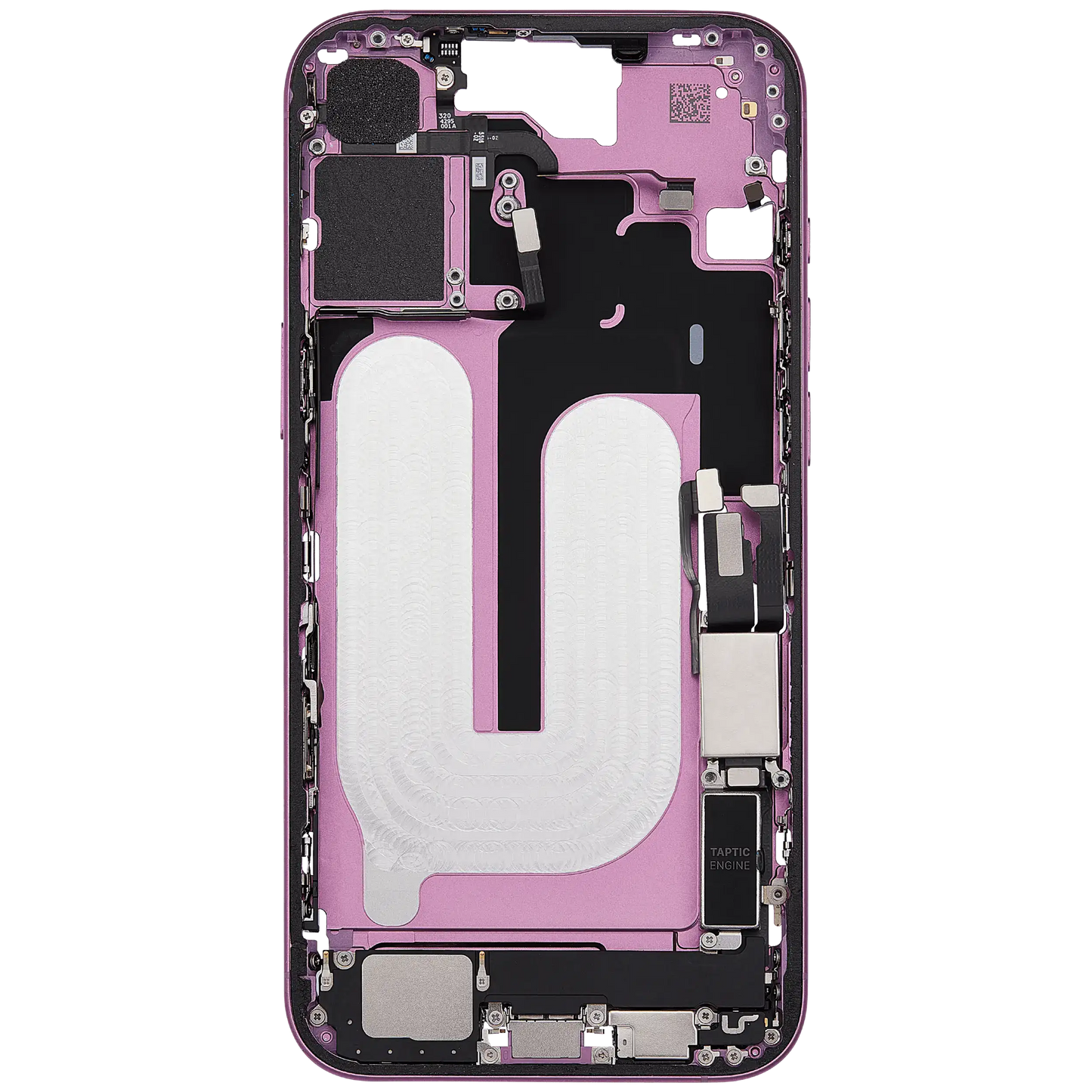 Mid-Frame Housing W/ Charging Port Flex & Small Parts For iPhone 16 Plus (US Version) (Used OEM Pull: Grade A) (Pink)