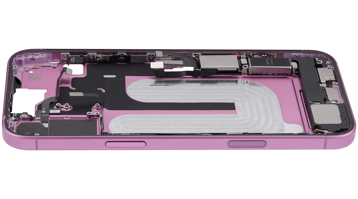 Mid-Frame Housing W/ Charging Port Flex & Small Parts For iPhone 16 Plus (US Version) (Used OEM Pull: Grade A) (Pink)