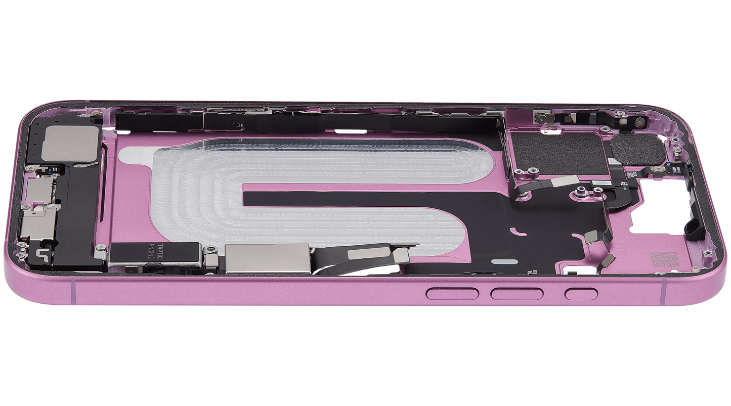 Mid-Frame Housing W/ Charging Port Flex & Small Parts For iPhone 16 Plus (US Version) (Used OEM Pull: Grade A) (Pink)