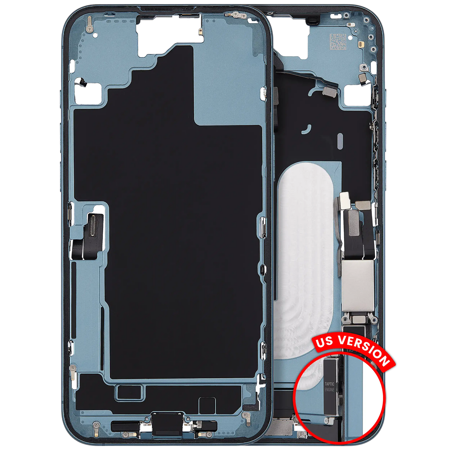 Mid-Frame Housing W/ Charging Port Flex & Small Parts For iPhone 16 Plus (US Version) (Used OEM Pull: Grade A) (Teal)