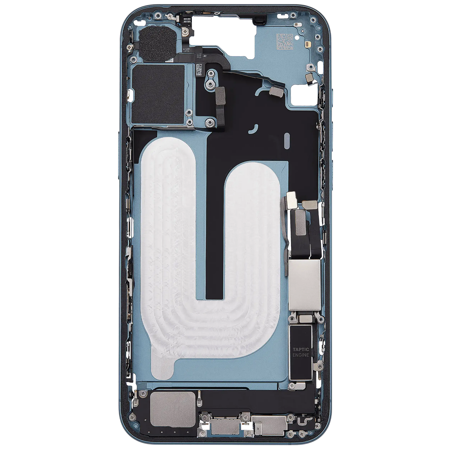 Mid-Frame Housing W/ Charging Port Flex & Small Parts For iPhone 16 Plus (US Version) (Used OEM Pull: Grade A) (Teal)