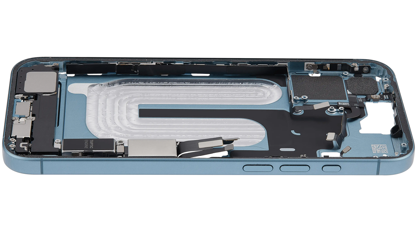 Mid-Frame Housing W/ Charging Port Flex & Small Parts For iPhone 16 Plus (US Version) (Used OEM Pull: Grade A) (Teal)