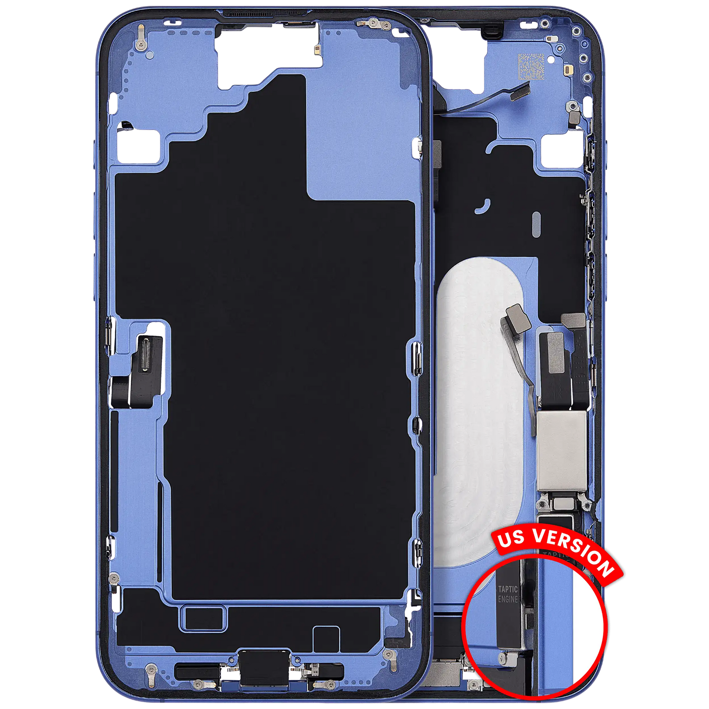 Mid-Frame Housing W/ Charging Port Flex & Small Parts For iPhone 16 Plus (US Version) (Used OEM Pull: Grade A) (Ultramarine)