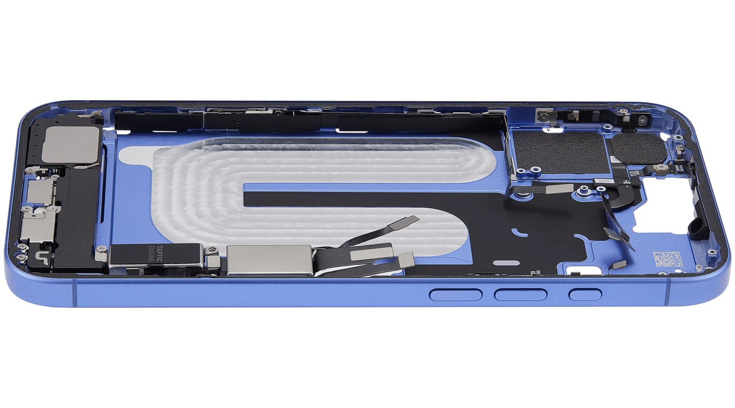 Mid-Frame Housing W/ Charging Port Flex & Small Parts For iPhone 16 Plus (US Version) (Used OEM Pull: Grade A) (Ultramarine)