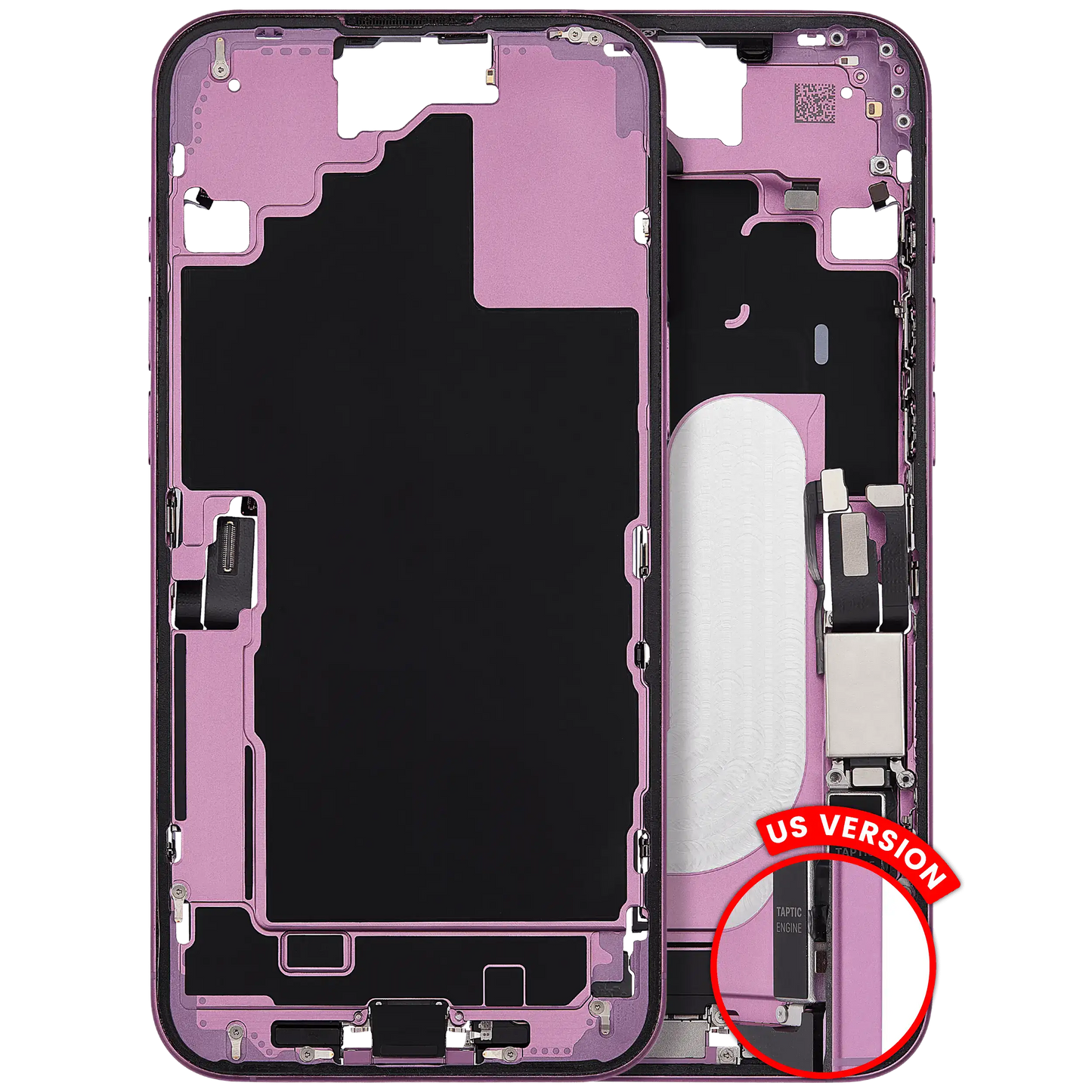 Mid-Frame Housing W/ Charging Port Flex & Small Parts For iPhone 16 Plus (US Version) (Used OEM Pull: Grade B) (Pink)