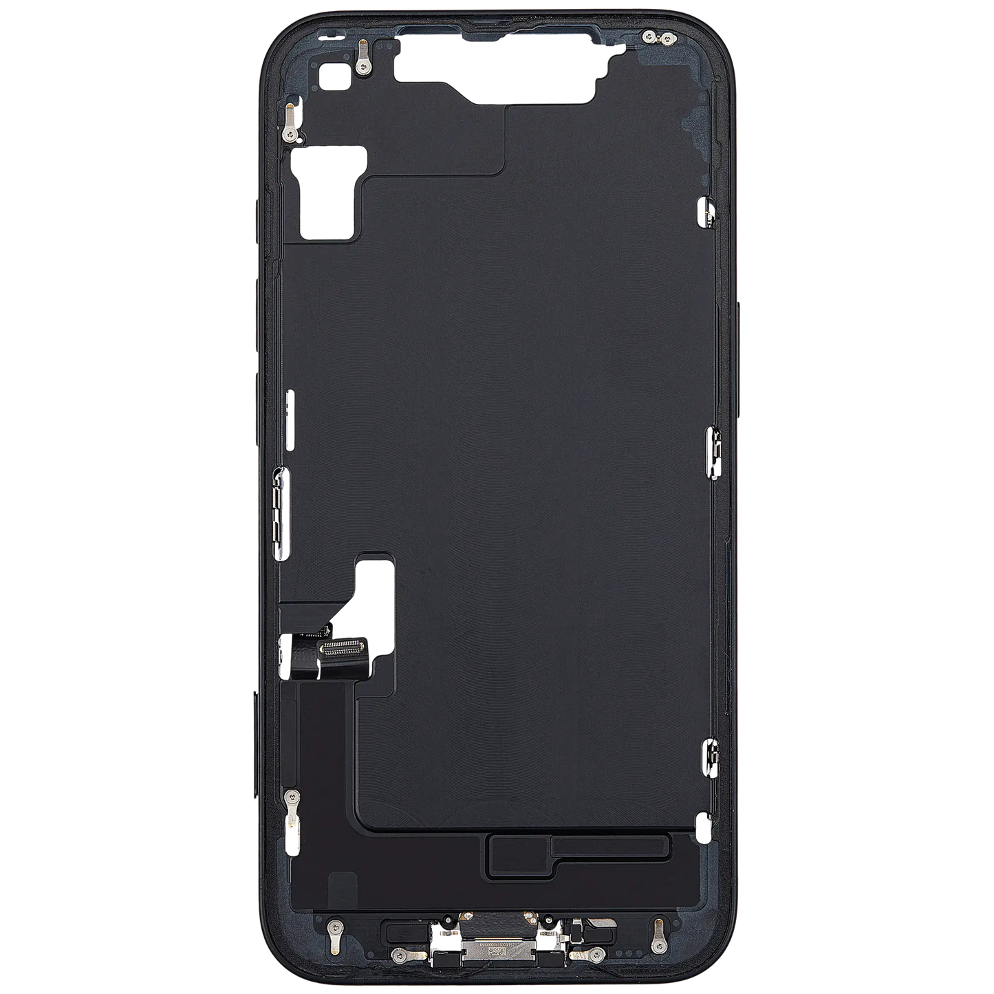 Mid-Frame Housing W/ Charging Port Flex & Small Parts For iPhone 16e (EU / Global Version) (Used OEM Pull: Grade A) (Black)