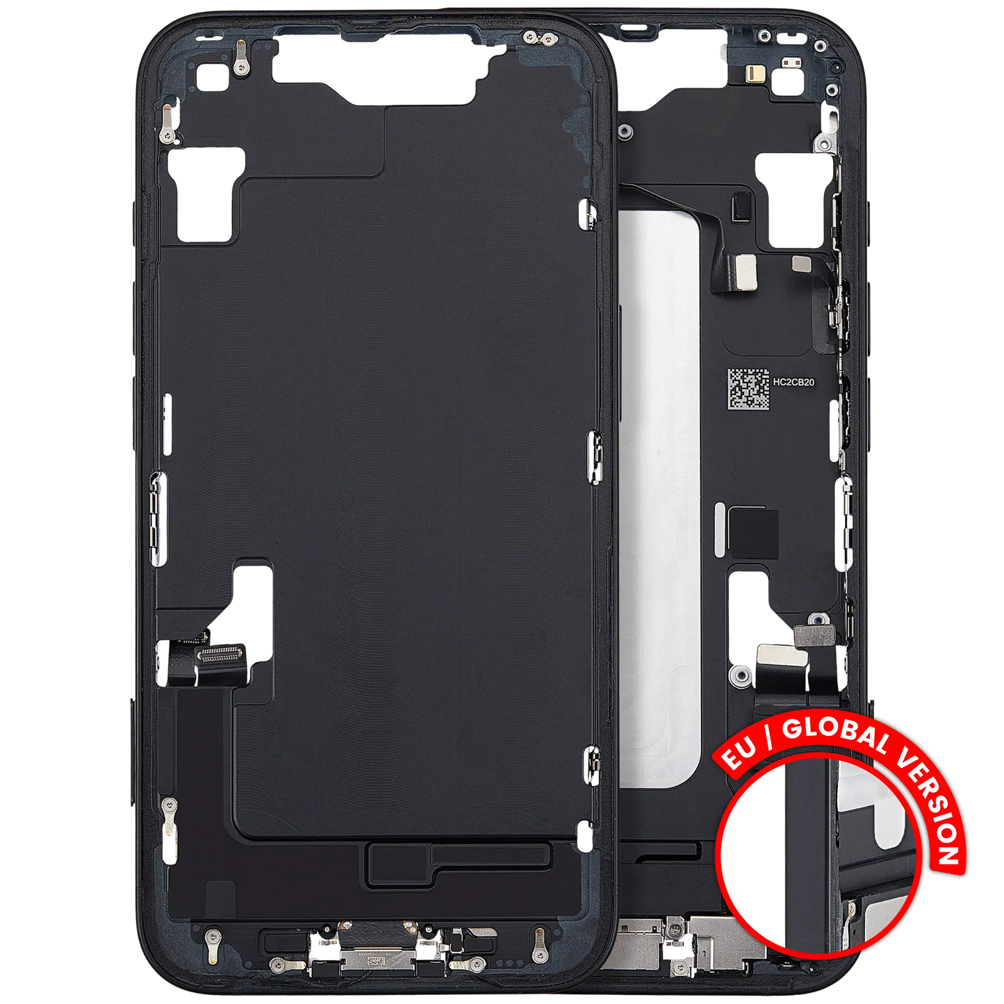 Mid-Frame Housing W/ Charging Port Flex & Small Parts For iPhone 16e (EU / Global Version) (Used OEM Pull: Grade A) (Black)