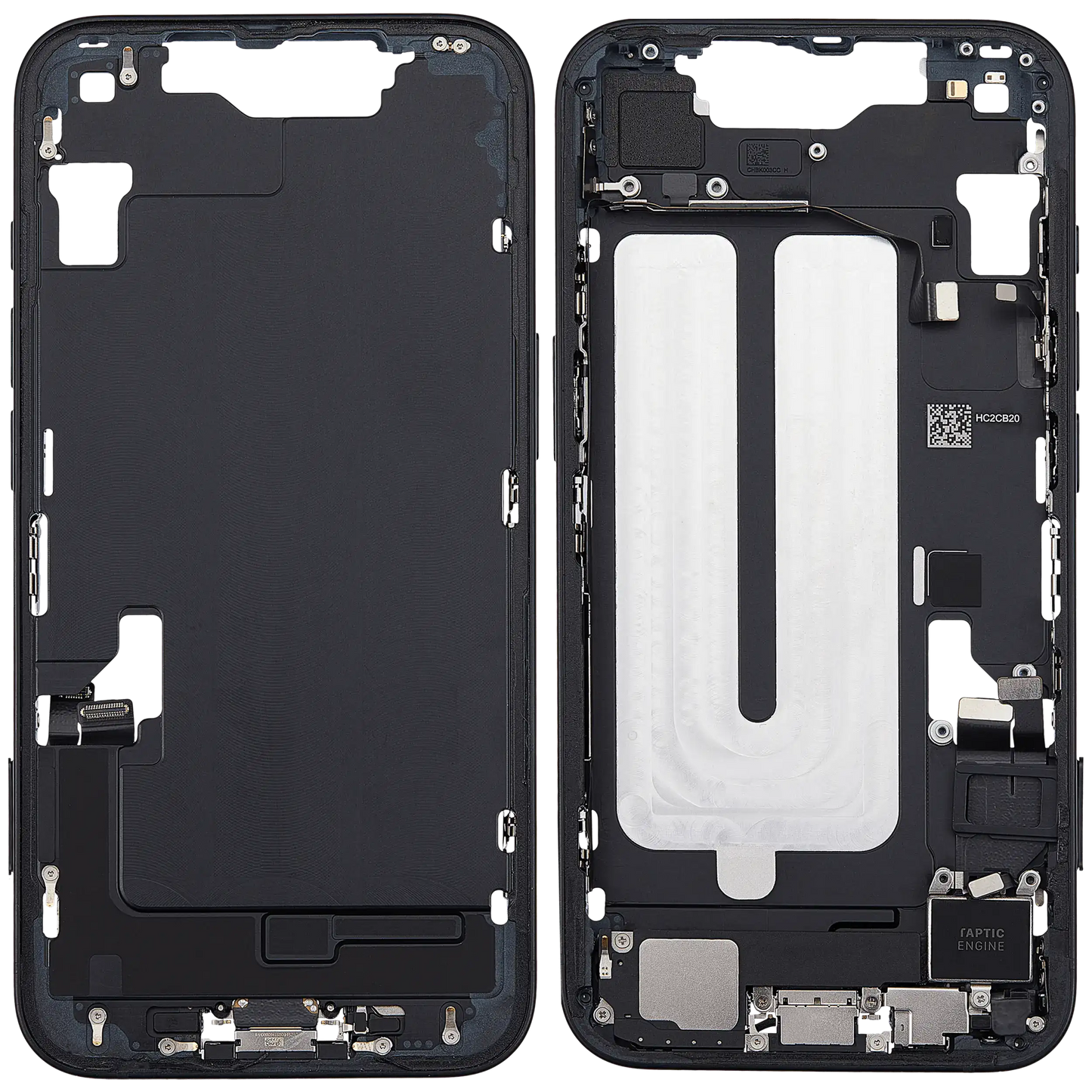 Mid-Frame Housing W/ Charging Port Flex & Small Parts For iPhone 16e (EU / Global Version) (Used OEM Pull: Grade A) (Black)