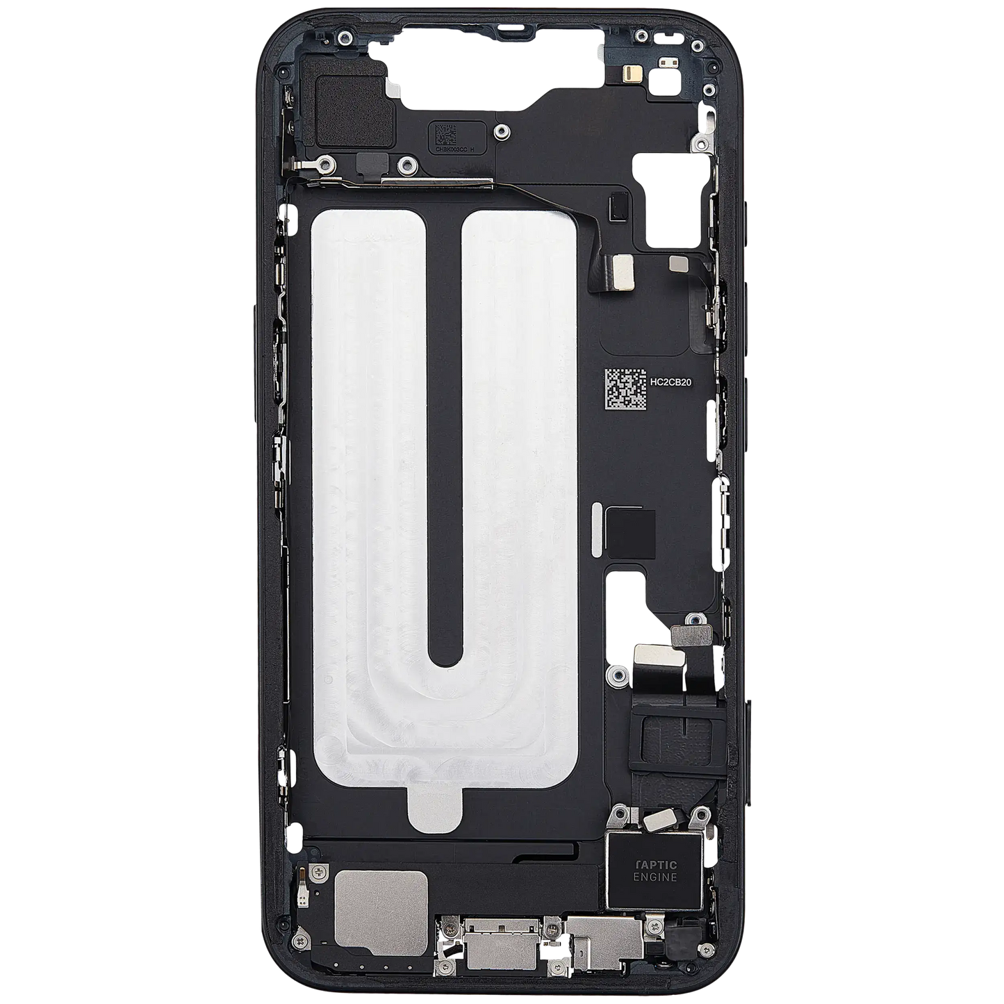 Mid-Frame Housing W/ Charging Port Flex & Small Parts For iPhone 16e (EU / Global Version) (Used OEM Pull: Grade A) (Black)