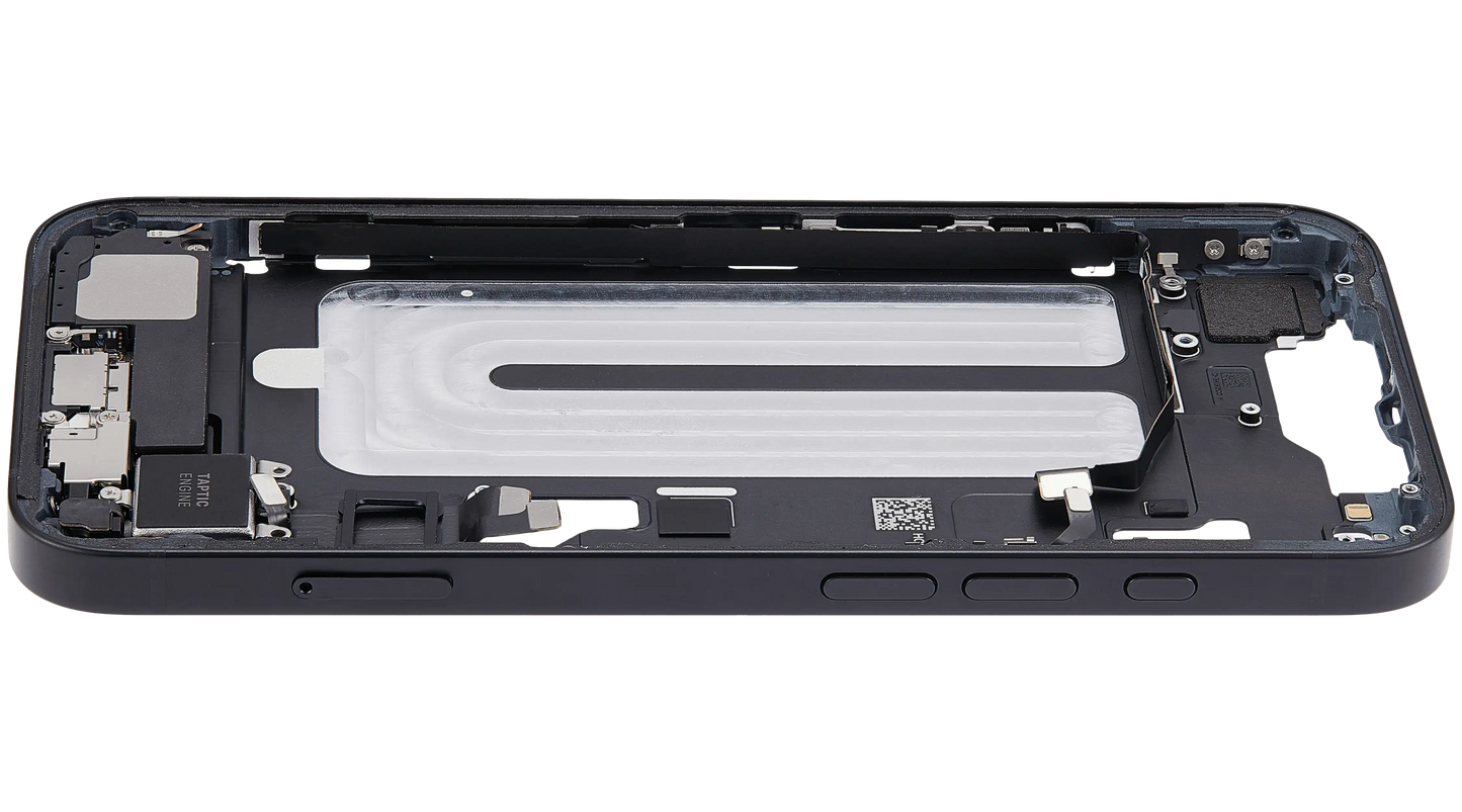 Mid-Frame Housing W/ Charging Port Flex & Small Parts For iPhone 16e (EU / Global Version) (Used OEM Pull: Grade A) (Black)