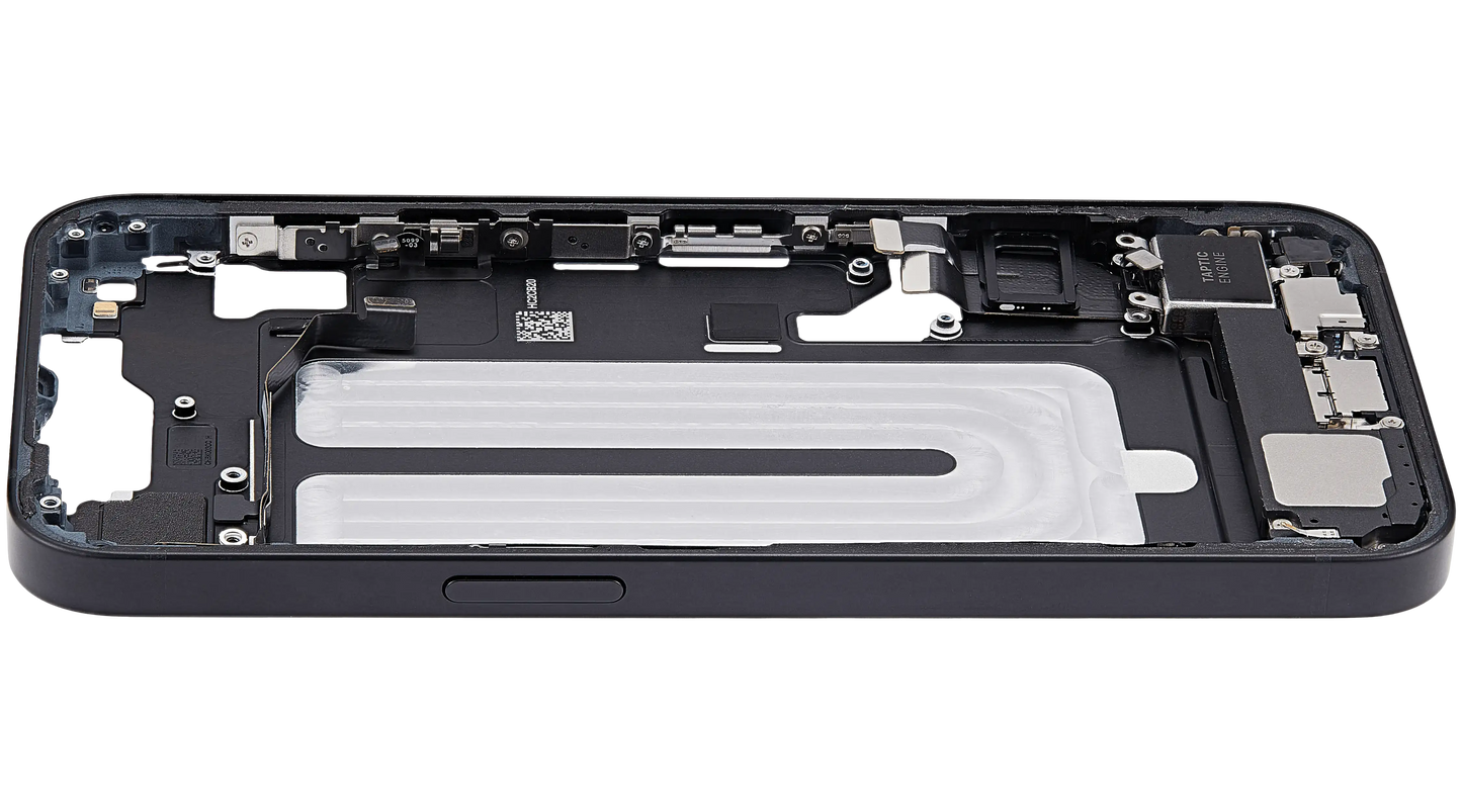 Mid-Frame Housing W/ Charging Port Flex & Small Parts For iPhone 16e (EU / Global Version) (Used OEM Pull: Grade A) (Black)