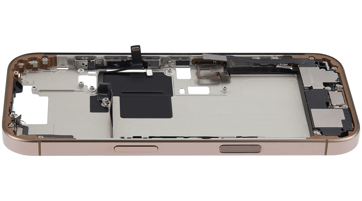 Mid-Frame Housing W/ Charging Port Flex & Small Parts For iPhone 16 Pro (EU / Global Version) (Used OEM Pull: Grade A) (Desert Titanium) — product photo 4