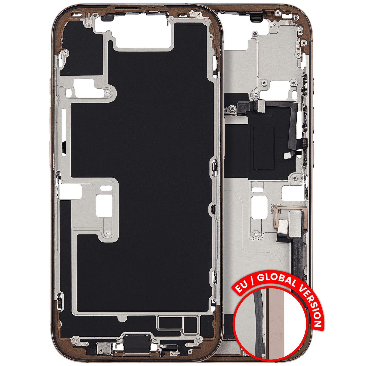 Mid-Frame Housing W/ Charging Port Flex & Small Parts For iPhone 16 Pro (EU / Global Version) (Used OEM Pull: Grade B) (Desert Titanium)