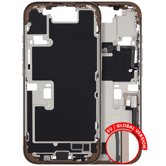 Mid-Frame Housing W/ Charging Port Flex & Small Parts For iPhone 16 Pro (EU / Global Version) (Used OEM Pull: Grade B) (Desert Titanium)