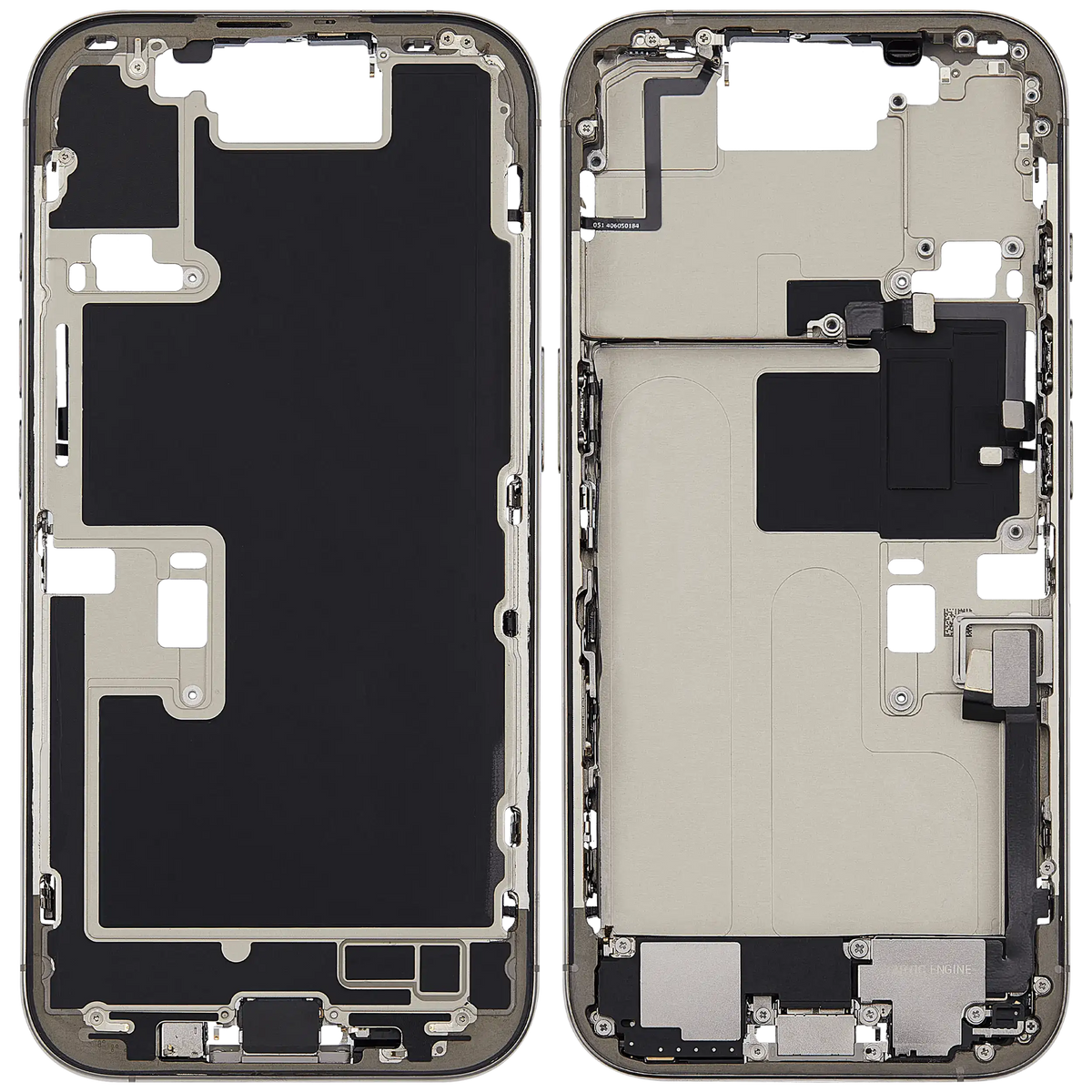 Mid-Frame Housing W/ Charging Port Flex & Small Parts For iPhone 16 Pro (EU / Global Version) (Used OEM Pull: Grade B) (Natural Titanium) — product photo 6