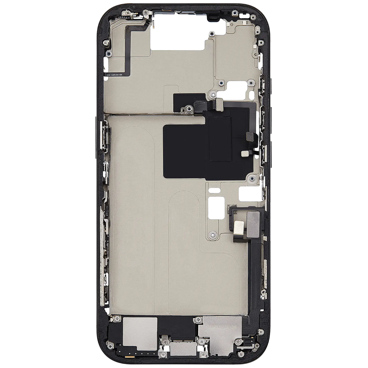 Mid-Frame Housing W/ Charging Port Flex & Small Parts For iPhone 16 Pro (EU / Global Version) (Used OEM Pull: Grade C) (Black Titanium)