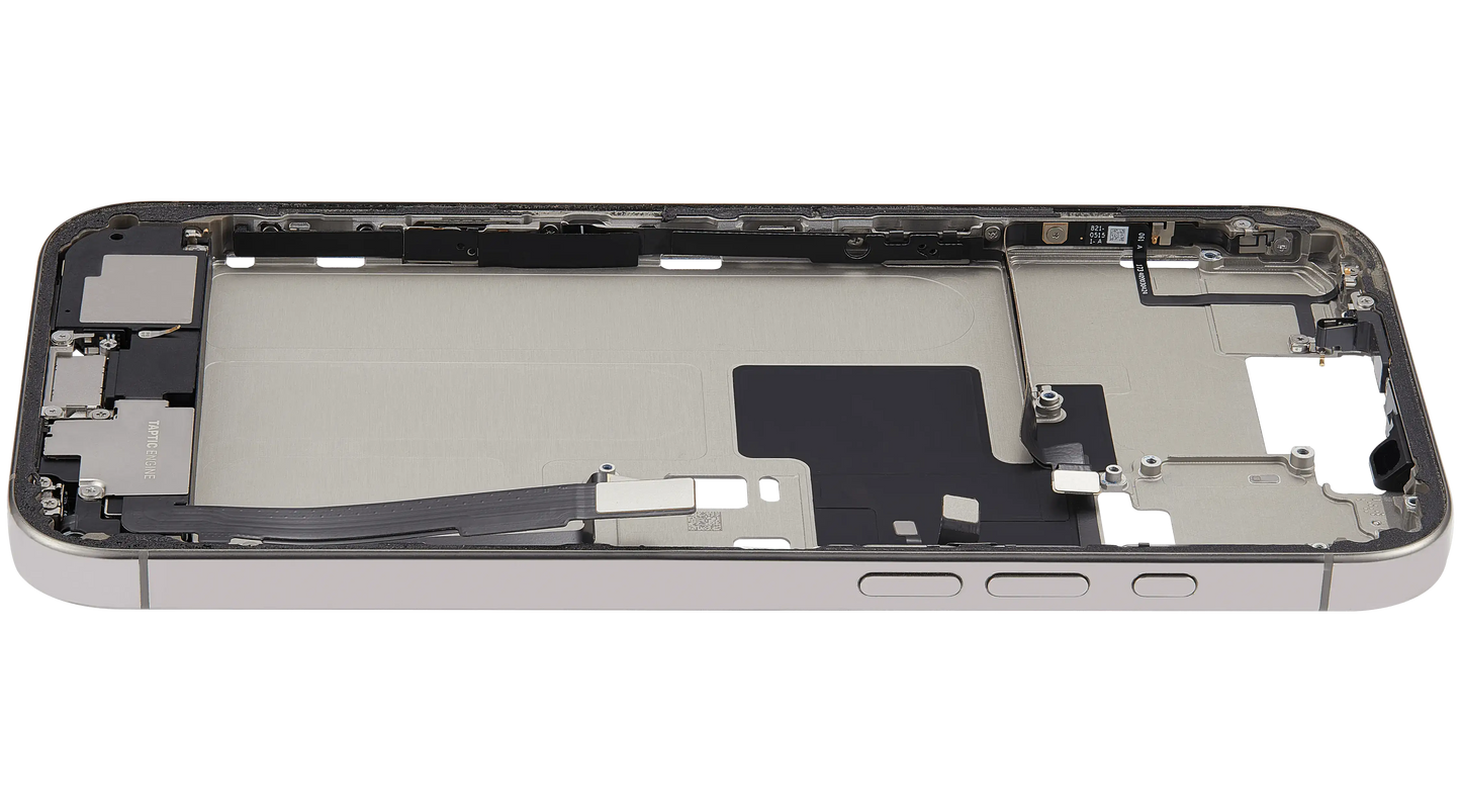 Mid-Frame Housing W/ Charging Port Flex & Small Parts For iPhone 16 Pro Max (US Version) (Used OEM Pull: Grade A) (Natural Titanium)