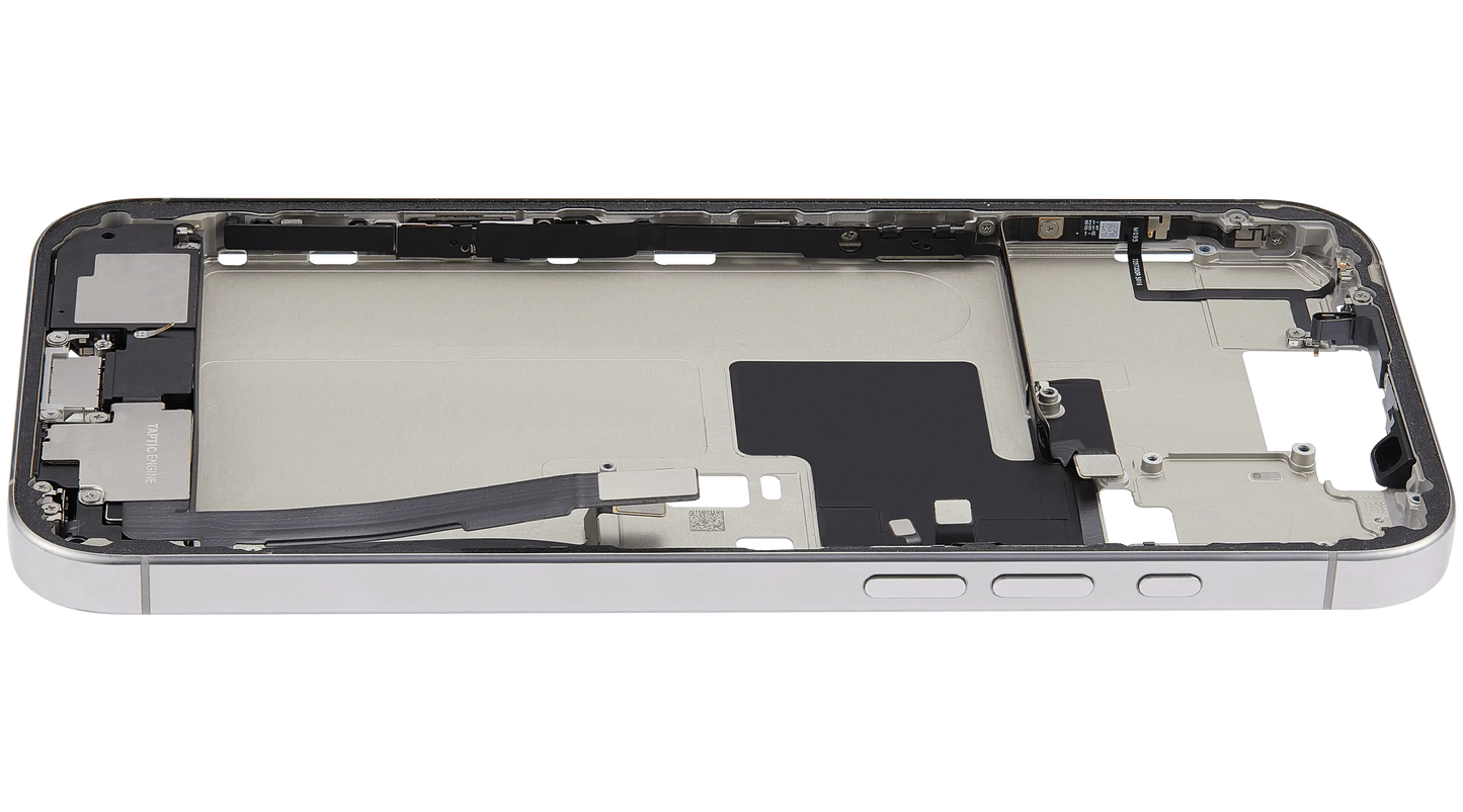 Mid-Frame Housing W/ Charging Port Flex & Small Parts For iPhone 16 Pro Max (US Version) (Used OEM Pull: Grade B) (White Titanium)
