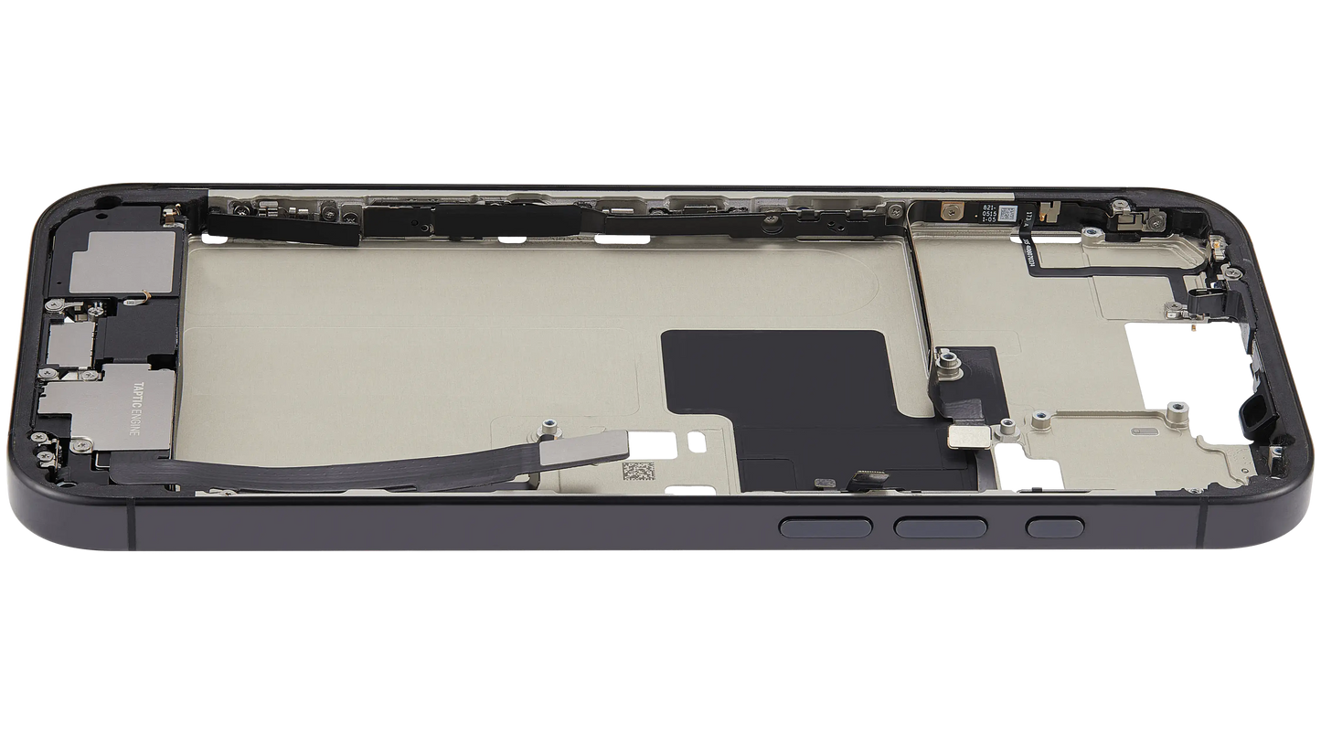 Mid-Frame Housing W/ Charging Port Flex & Small Parts For iPhone 16 Pro Max (US Version) (Used OEM Pull: Grade C) (Black Titanium)