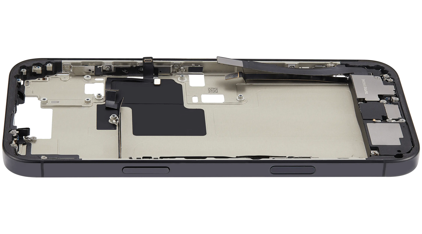 Mid-Frame Housing W/ Charging Port Flex & Small Parts For iPhone 16 Pro Max (US Version) (Used OEM Pull: Grade B) (Black Titanium)