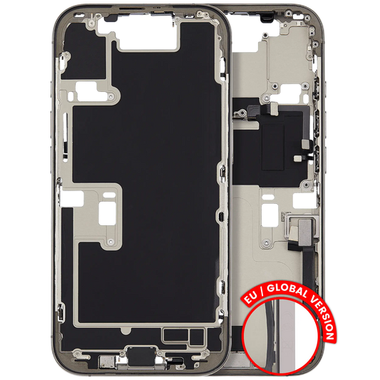 Mid-Frame Housing W/ Charging Port Flex & Small Parts For iPhone 16 Pro (EU / Global Version) (Used OEM Pull: Grade B) (Natural Titanium)