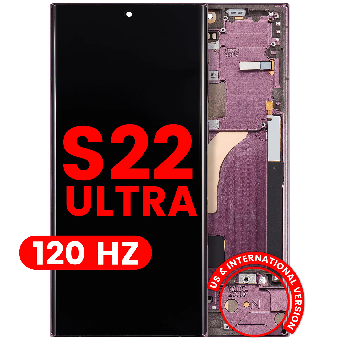 OLED Assembly With Frame For Samsung Galaxy S22 Ultra 5G (US & International Version) (Aftermarket Pro) (120Hz) (Burgundy)