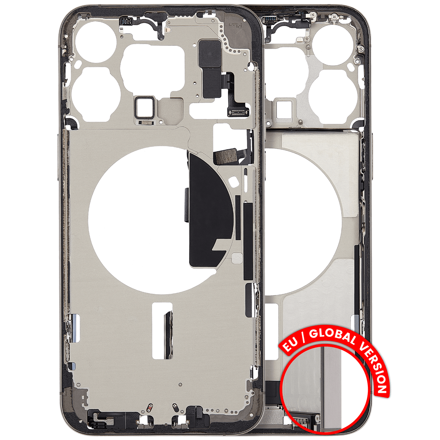 Mid-Frame Housing W/ Charging Port Flex & Small Parts For iPhone 15 Pro Max (EU / Global Version) (Used OEM Pull: Grade A) (Natural Titanium)