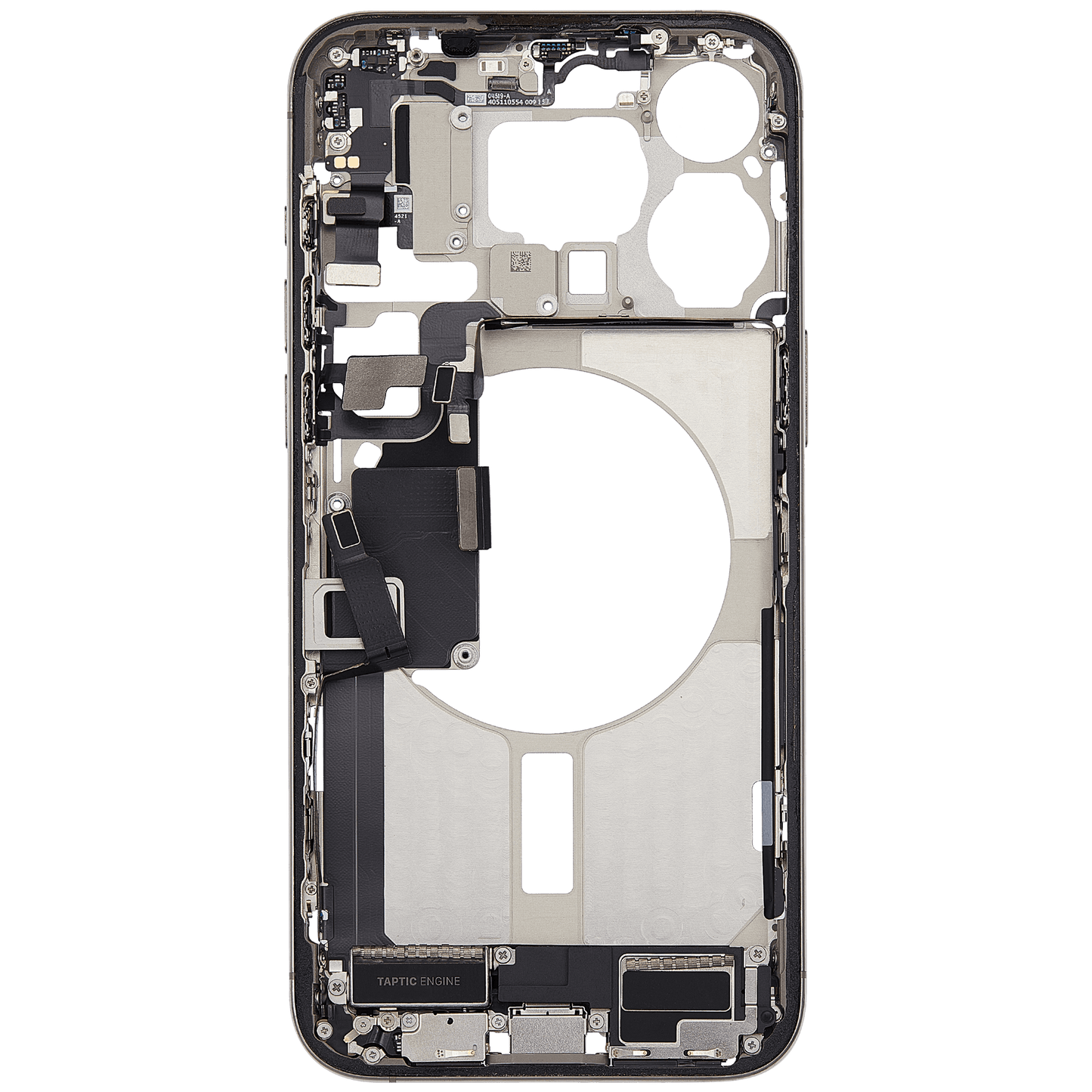 Mid-Frame Housing W/ Charging Port Flex & Small Parts For iPhone 15 Pro Max (EU / Global Version) (Used OEM Pull: Grade A) (Natural Titanium)
