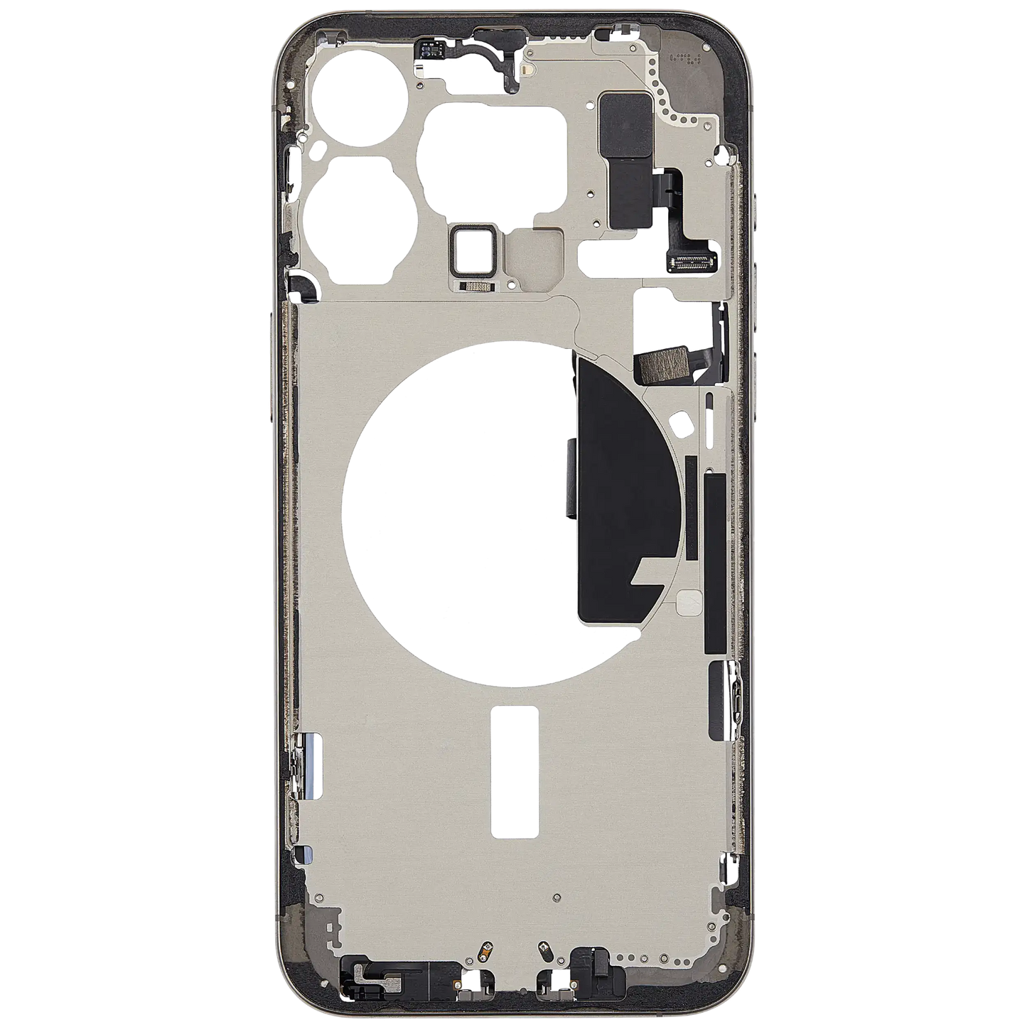 Mid-Frame Housing W/ Charging Port Flex & Small Parts For iPhone 15 Pro Max (EU / Global Version) (Used OEM Pull: Grade B) (Natural Titanium)