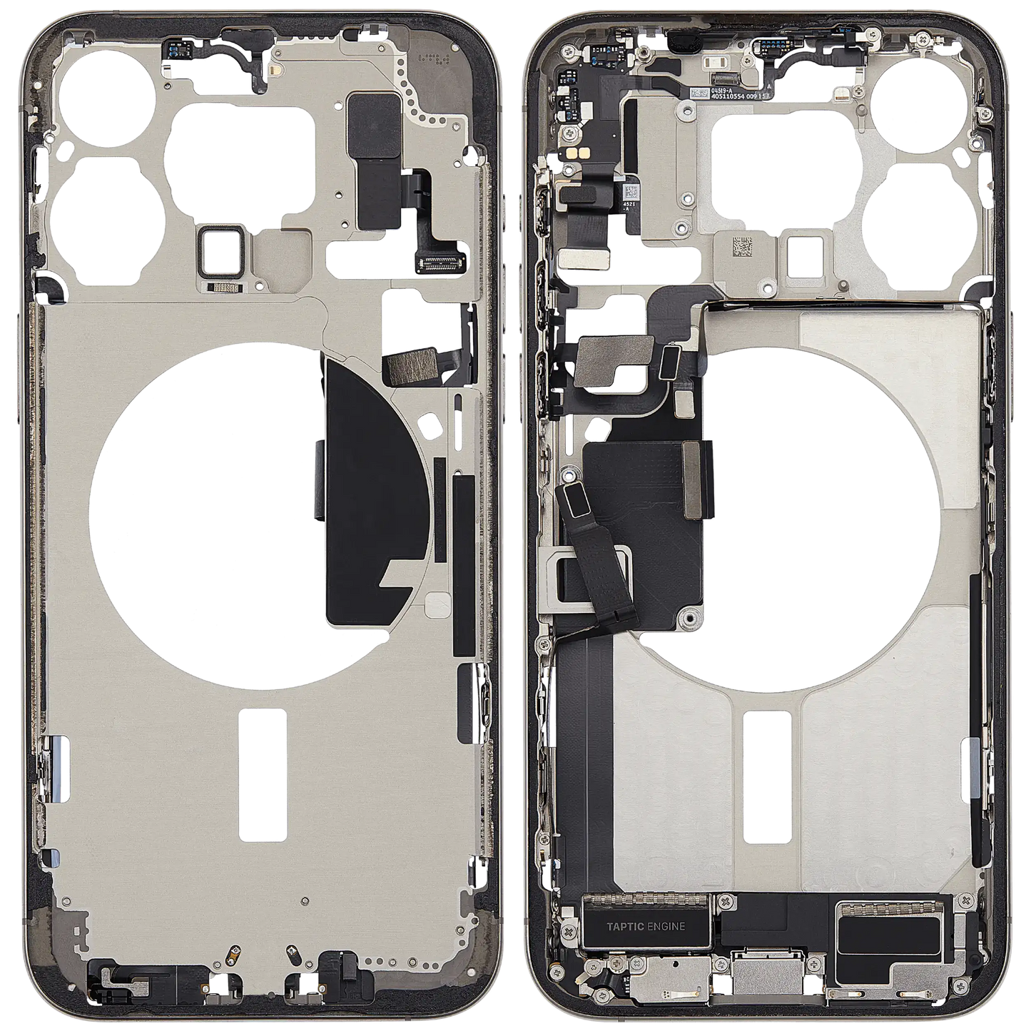 Mid-Frame Housing W/ Charging Port Flex & Small Parts For iPhone 15 Pro Max (EU / Global Version) (Used OEM Pull: Grade B) (Natural Titanium)