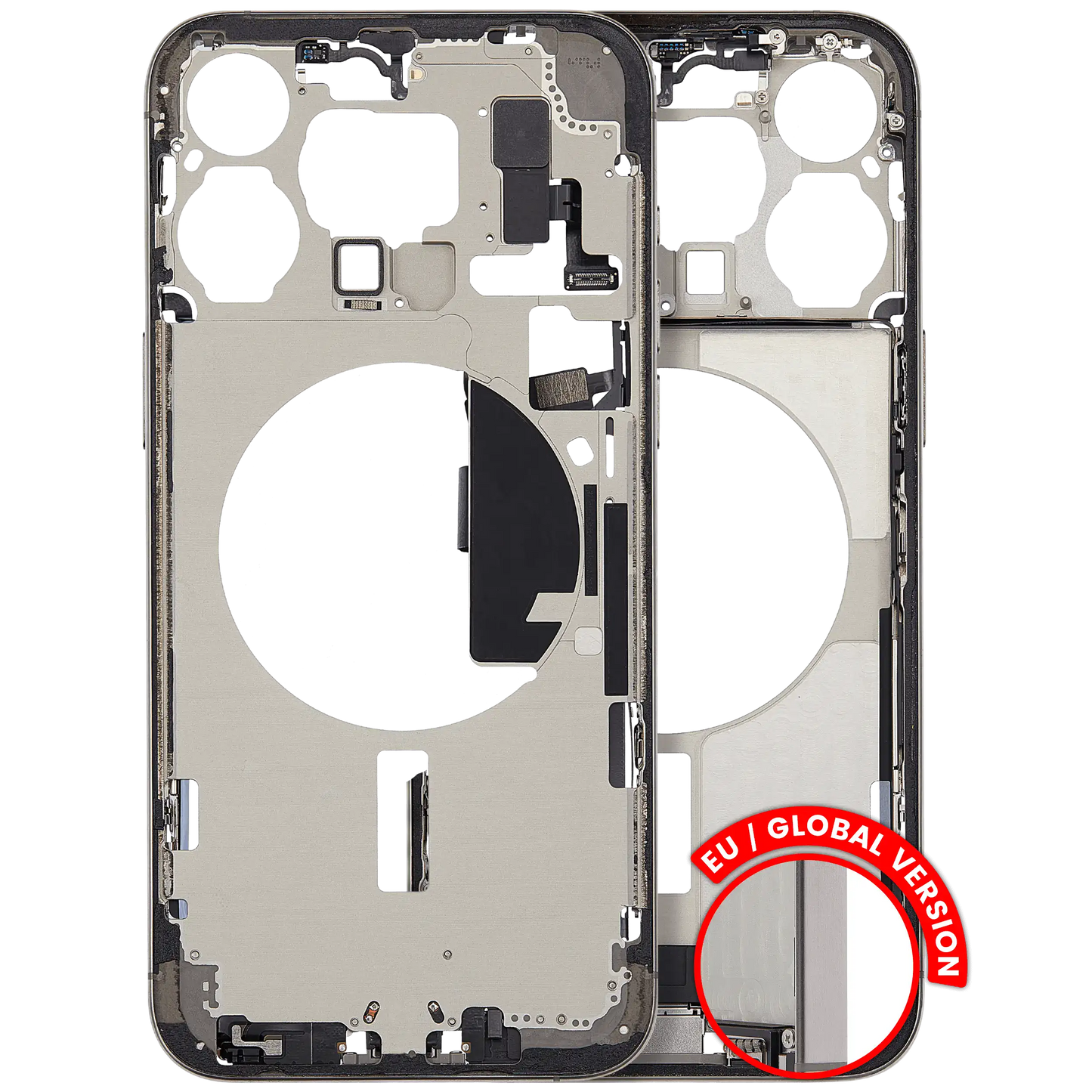 Mid-Frame Housing W/ Charging Port Flex & Small Parts For iPhone 15 Pro Max (EU / Global Version) (Used OEM Pull: Grade C) (Natural Titanium)