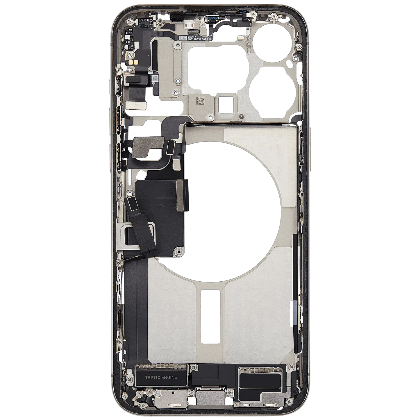 Mid-Frame Housing W/ Charging Port Flex & Small Parts For iPhone 15 Pro Max (EU / Global Version) (Used OEM Pull: Grade C) (Natural Titanium)