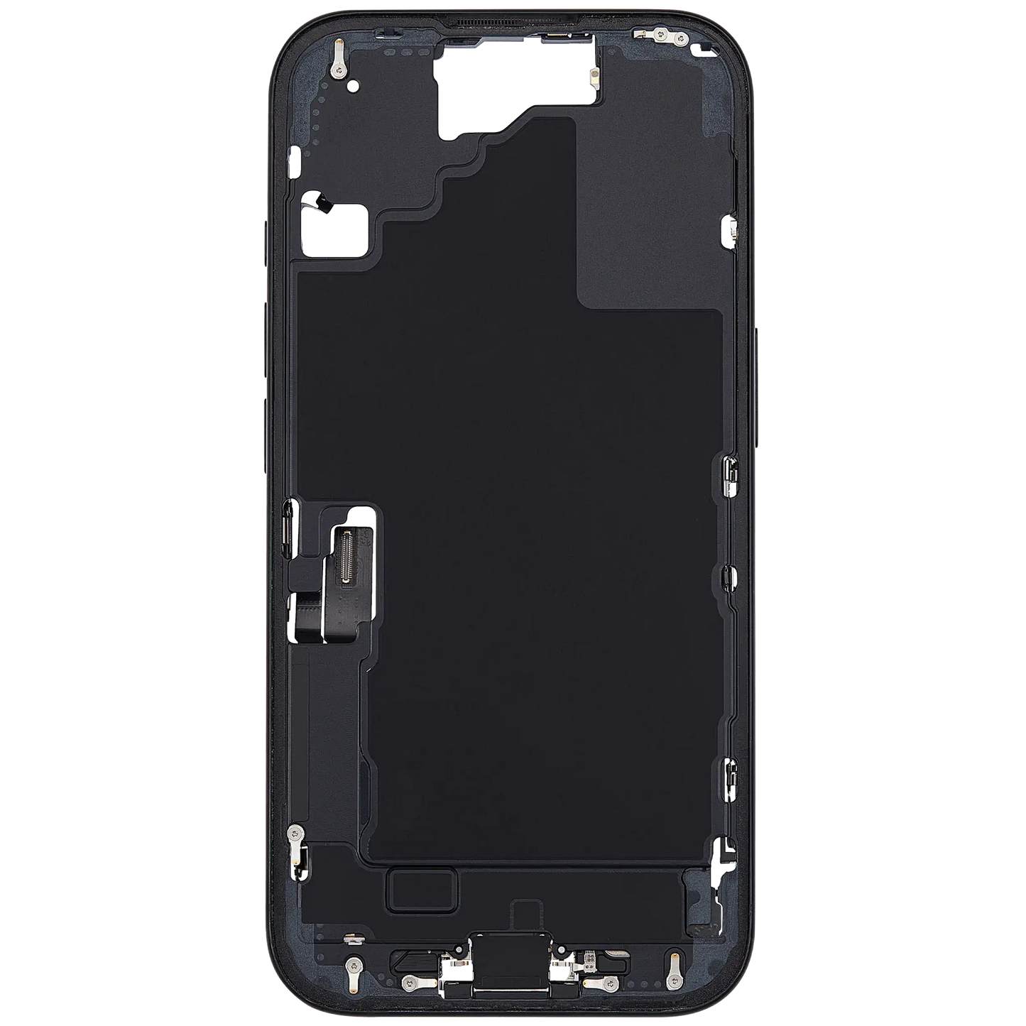 Mid-Frame Housing W/ Charging Port Flex & Small Parts For iPhone 16 (US Version) (Used OEM Pull: Grade A) (Black)