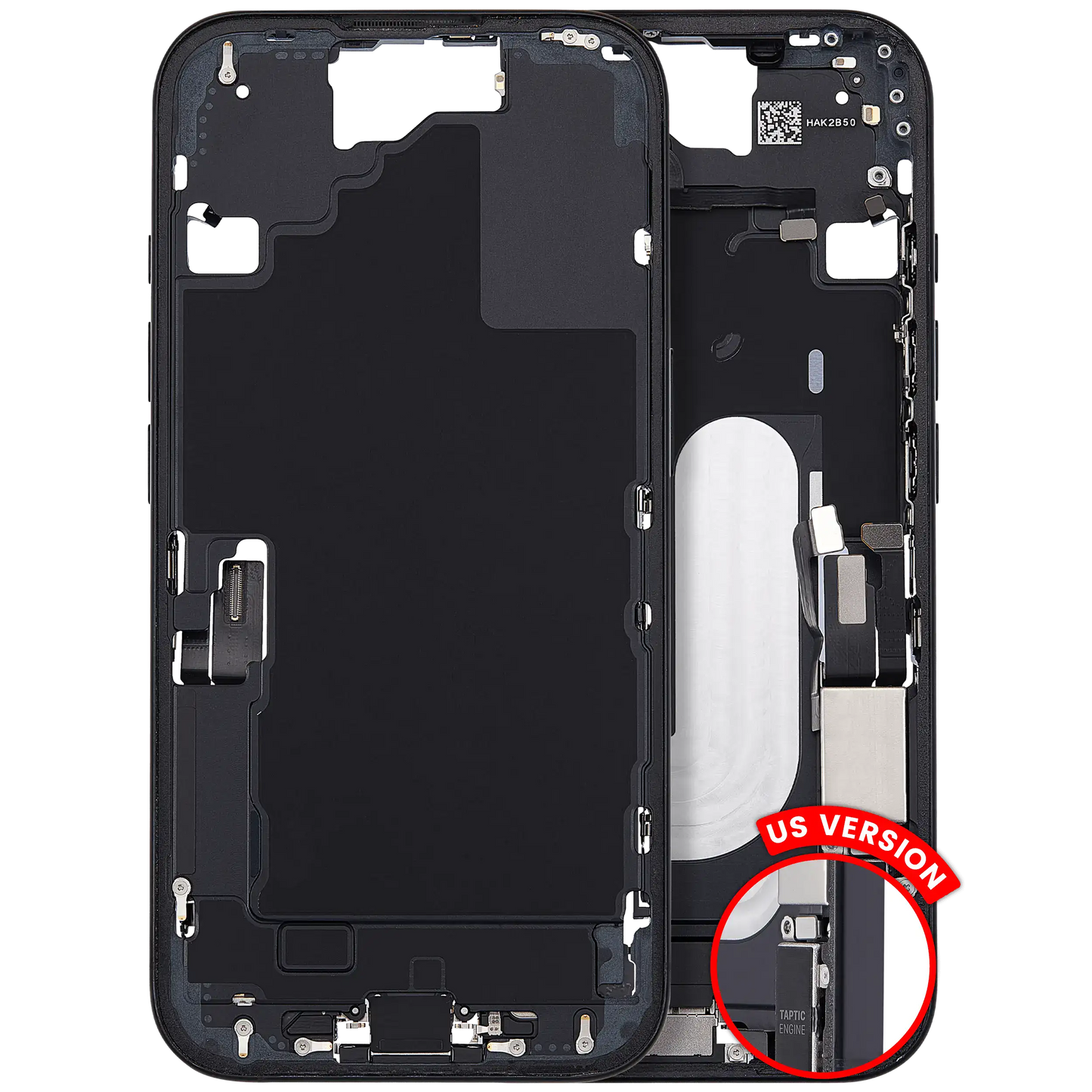 Mid-Frame Housing W/ Charging Port Flex & Small Parts For iPhone 16 (US Version) (Used OEM Pull: Grade A) (Black)