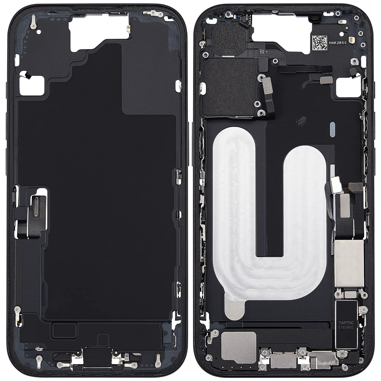 Mid-Frame Housing W/ Charging Port Flex & Small Parts For iPhone 16 (US Version) (Used OEM Pull: Grade A) (Black)