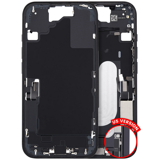 Mid-Frame Housing W/ Charging Port Flex & Small Parts For iPhone 16 (US Version) (Used OEM Pull: Grade B) (Black)