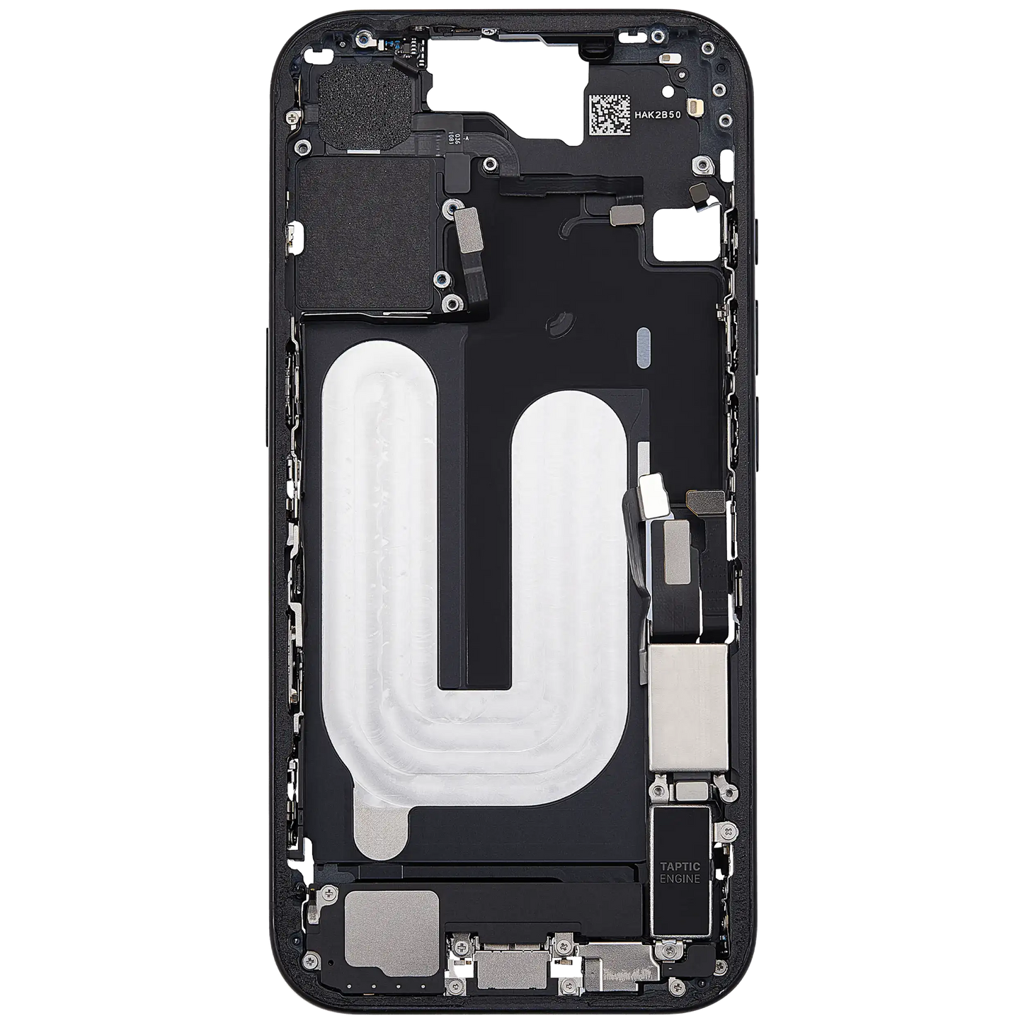 Mid-Frame Housing W/ Charging Port Flex & Small Parts For iPhone 16 (US Version) (Used OEM Pull: Grade B) (Black)