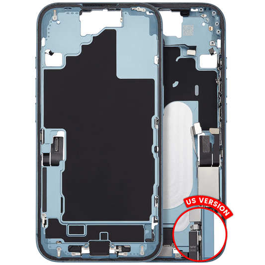 Mid-Frame Housing W/ Charging Port Flex & Small Parts For iPhone 16 (US Version) (Used OEM Pull: Grade B) (Teal) — product photo 1