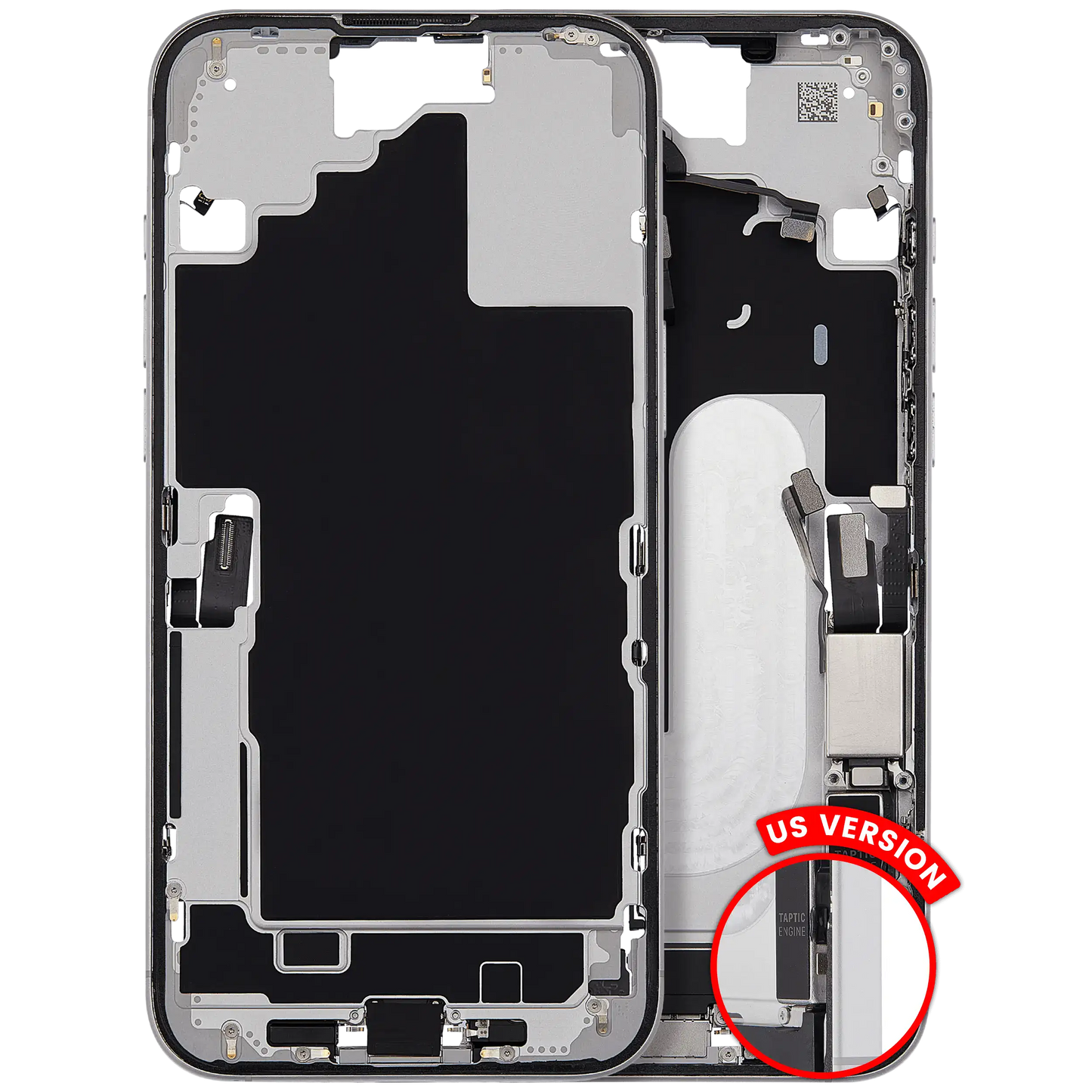 Mid-Frame Housing W/ Charging Port Flex & Small Parts For iPhone 16 Plus (US Version) (Used OEM Pull: Grade A) (White)
