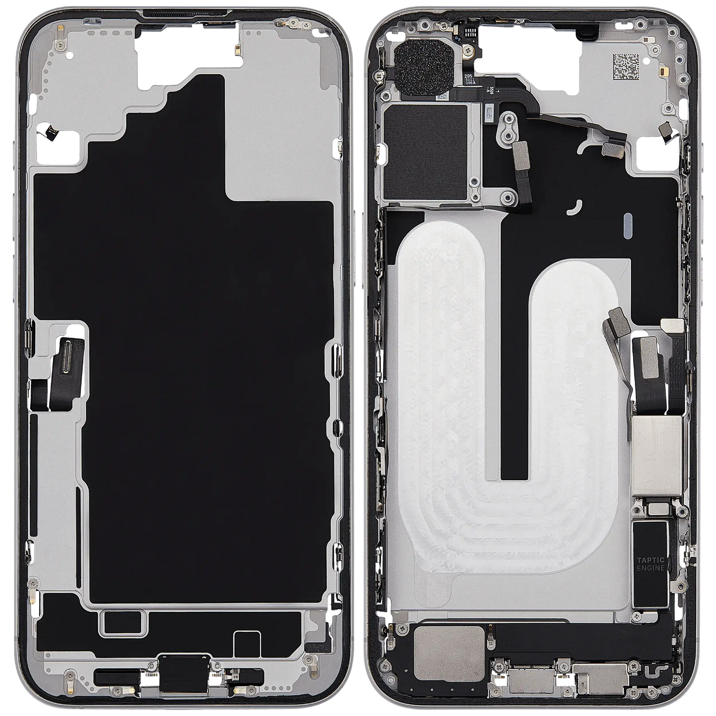 Mid-Frame Housing W/ Charging Port Flex & Small Parts For iPhone 16 Plus (US Version) (Used OEM Pull: Grade A) (White)