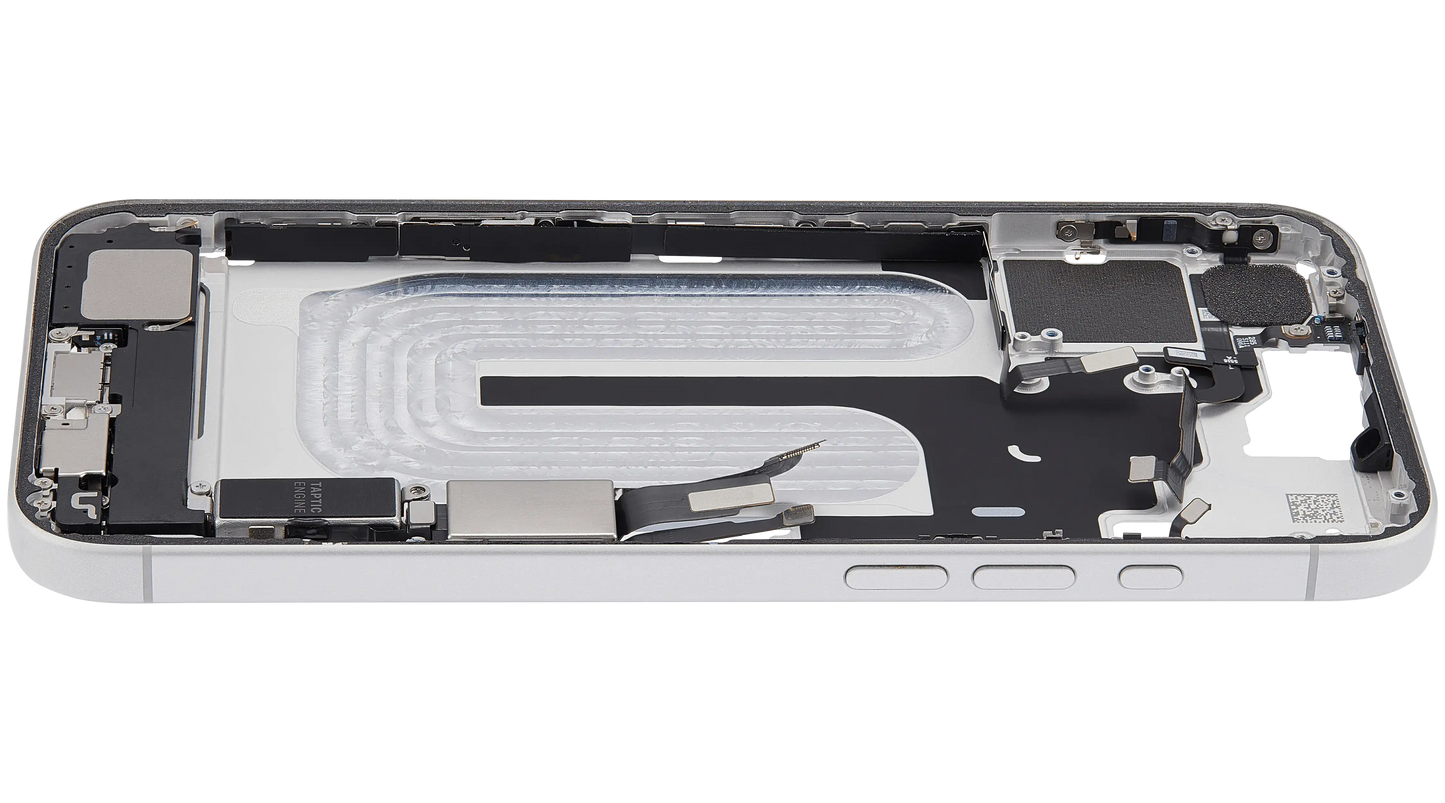 Mid-Frame Housing W/ Charging Port Flex & Small Parts For iPhone 16 Plus (US Version) (Used OEM Pull: Grade A) (White)