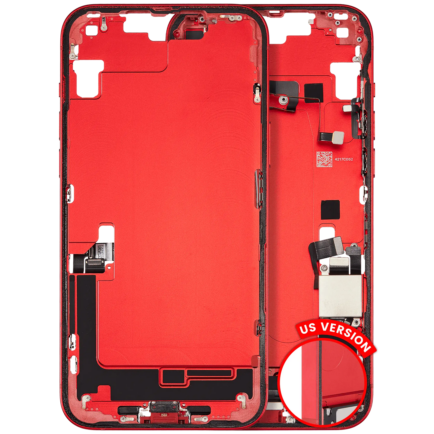 Mid-Frame Housing W/ Charging Port Flex & Small Parts For iPhone 14 Plus (US Version) (Used OEM Pull: Grade A) (Red)