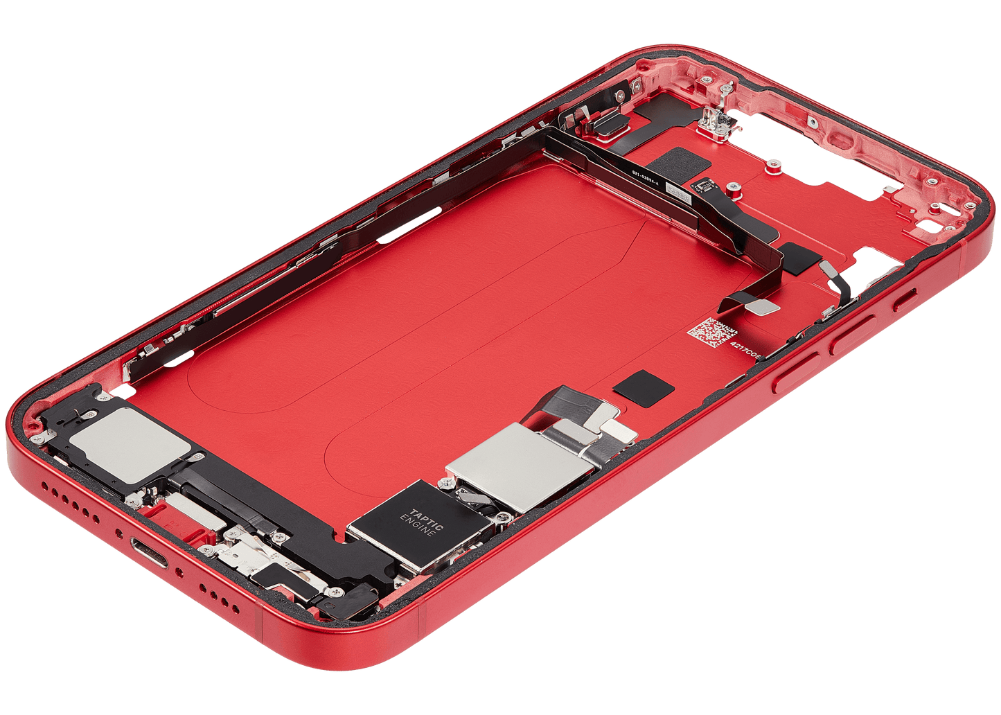 Mid-Frame Housing W/ Charging Port Flex & Small Parts For iPhone 14 Plus (US Version) (Used OEM Pull: Grade A) (Red)
