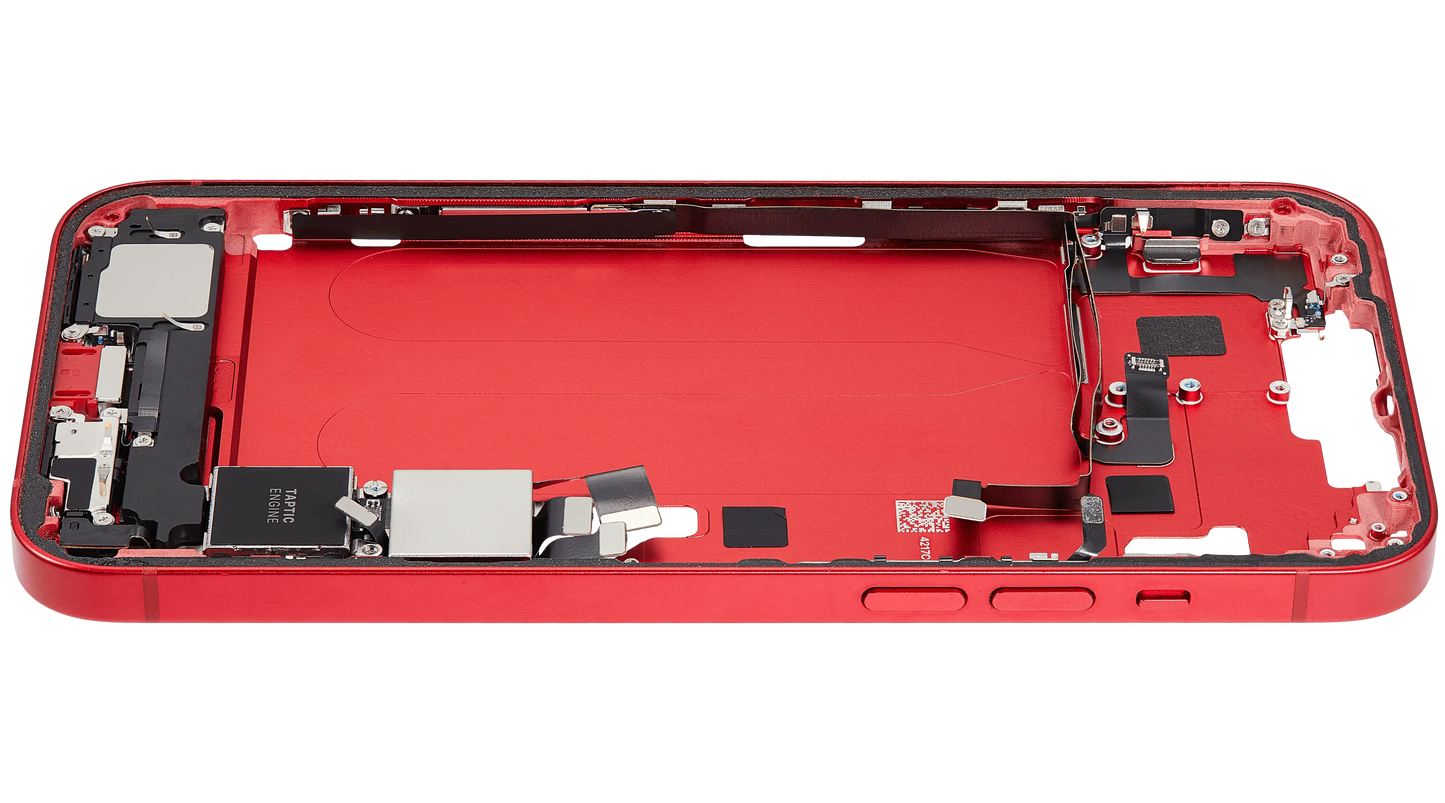 Mid-Frame Housing W/ Charging Port Flex & Small Parts For iPhone 14 Plus (US Version) (Used OEM Pull: Grade A) (Red)